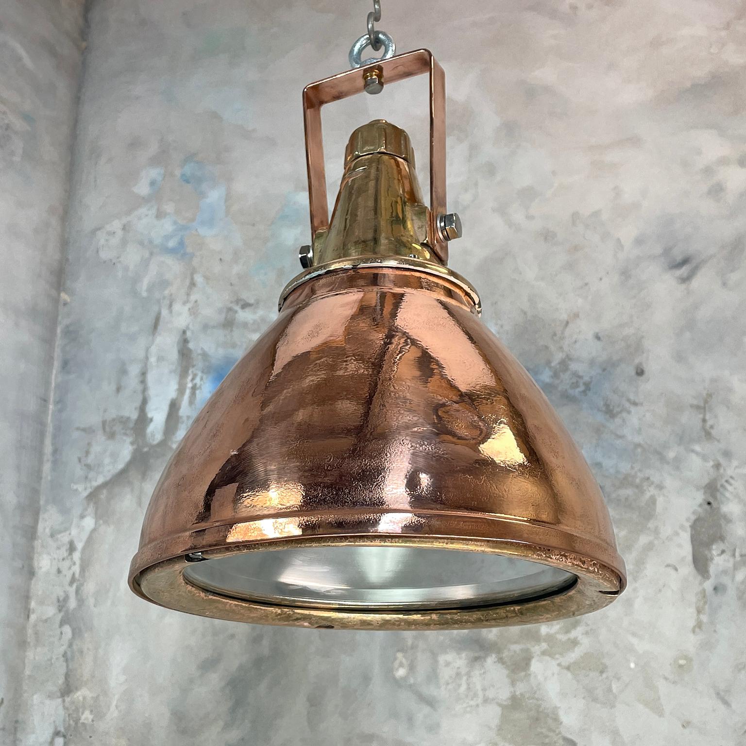 1970s German Copper & Brass Industrial Ceiling Pendant Light with Beam Focus 2