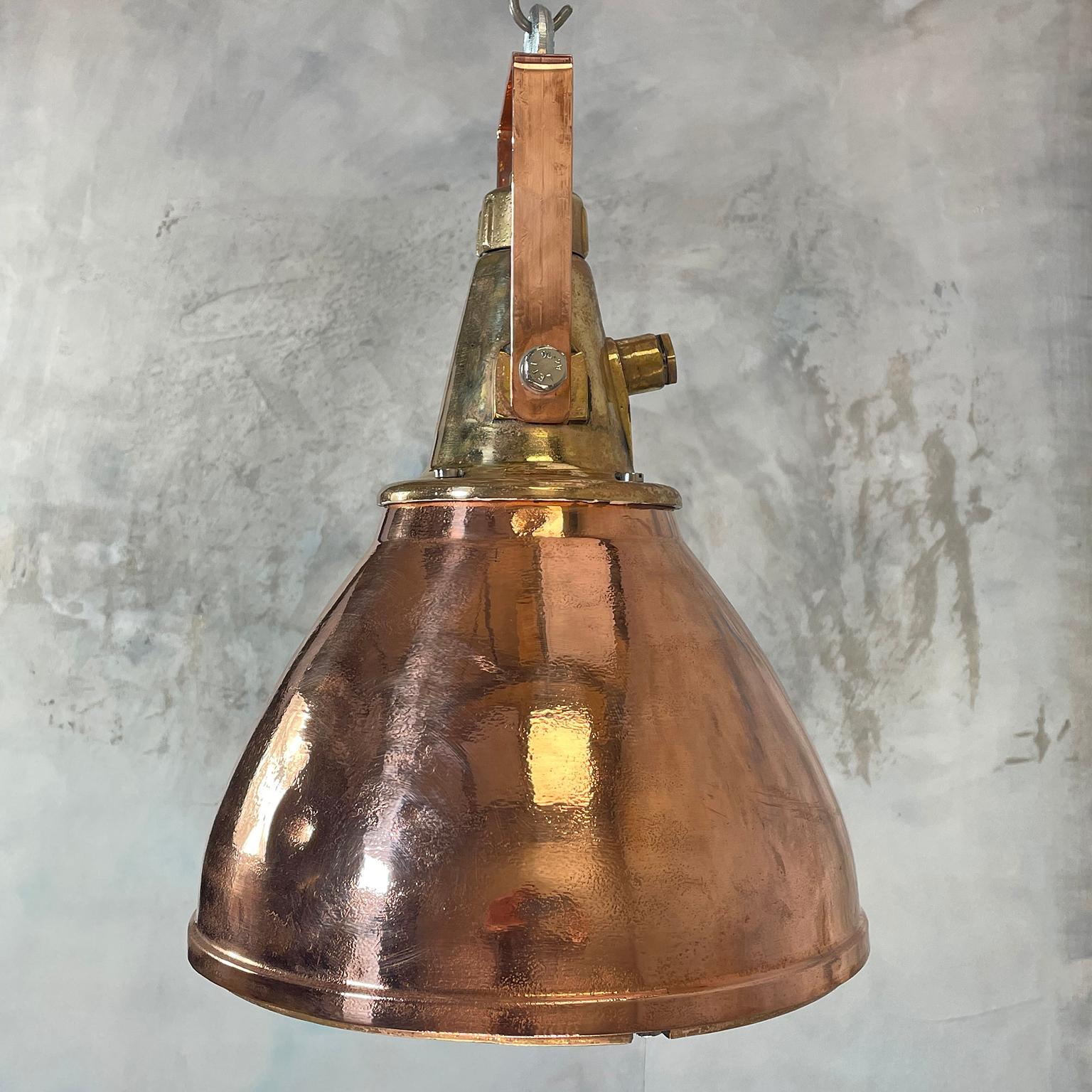 1970s German Copper & Brass Industrial Ceiling Pendant Light with Beam Focus 3