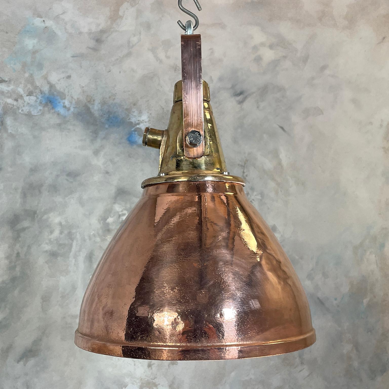 1970s German Copper & Brass Industrial Ceiling Pendant Light with Beam Focus 4
