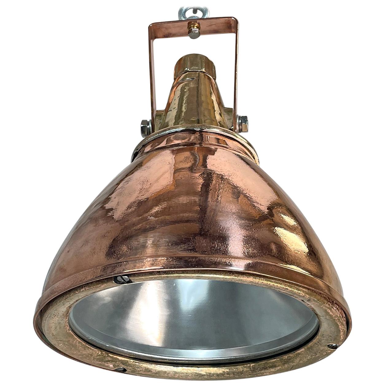 1970s German Copper & Brass Industrial Ceiling Pendant Light with Beam Focus