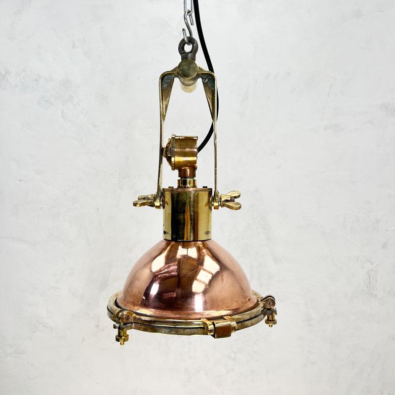 1970's German Copper Brass Vintage Industrial Ceiling Pendant by Wiska In Good Condition For Sale In Leicester, Leicestershire