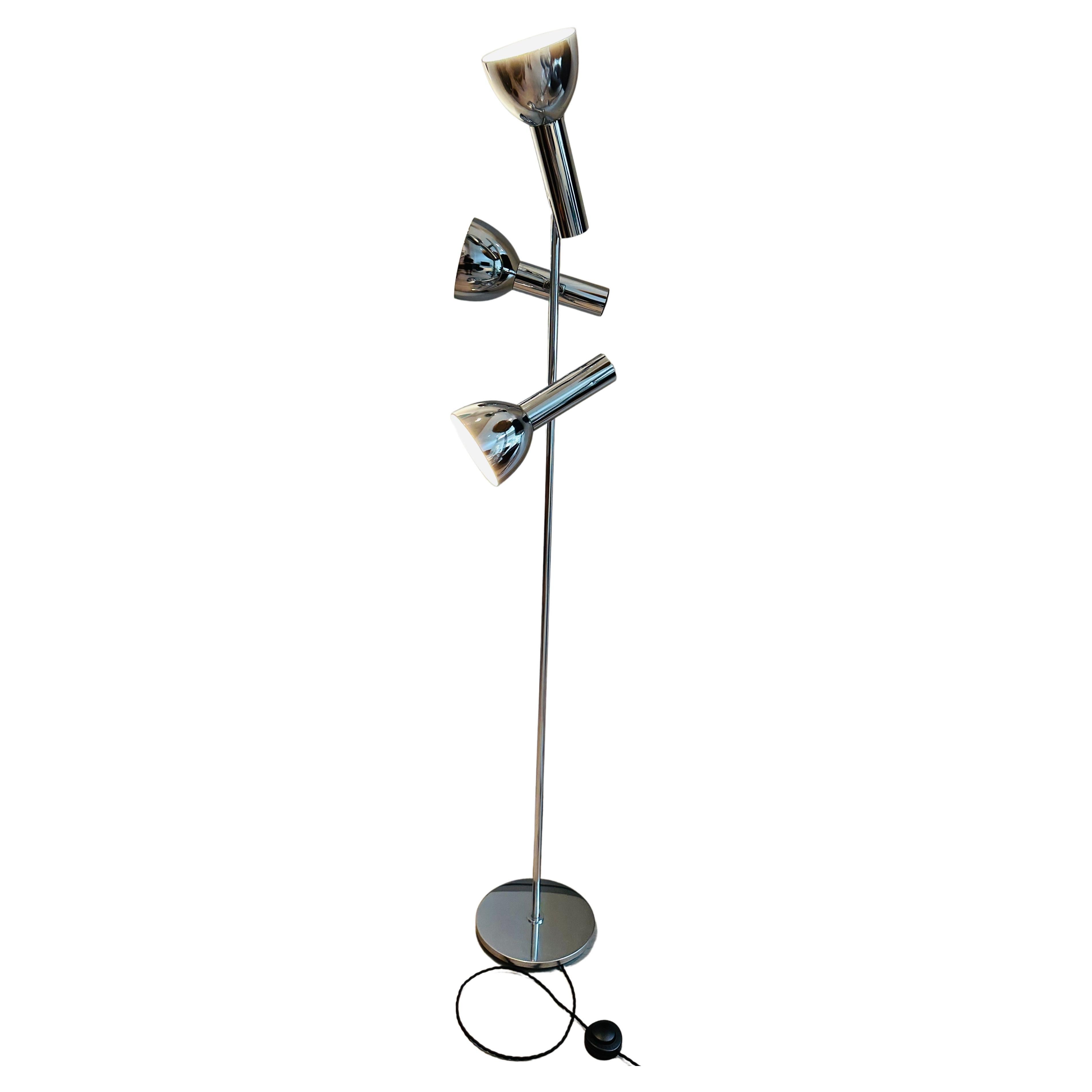 1970 German Cosack Leuchten Adjustable Directional Chromed Metal Floor Lamp