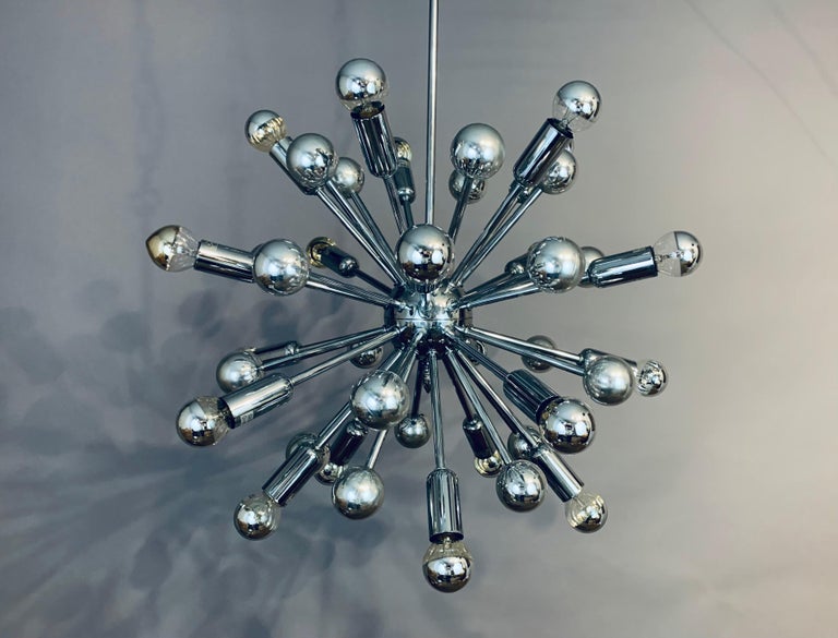 1970s German Cosack Leuchten Chrome Sputnik Space Age Hanging Light Chandelier For Sale 11