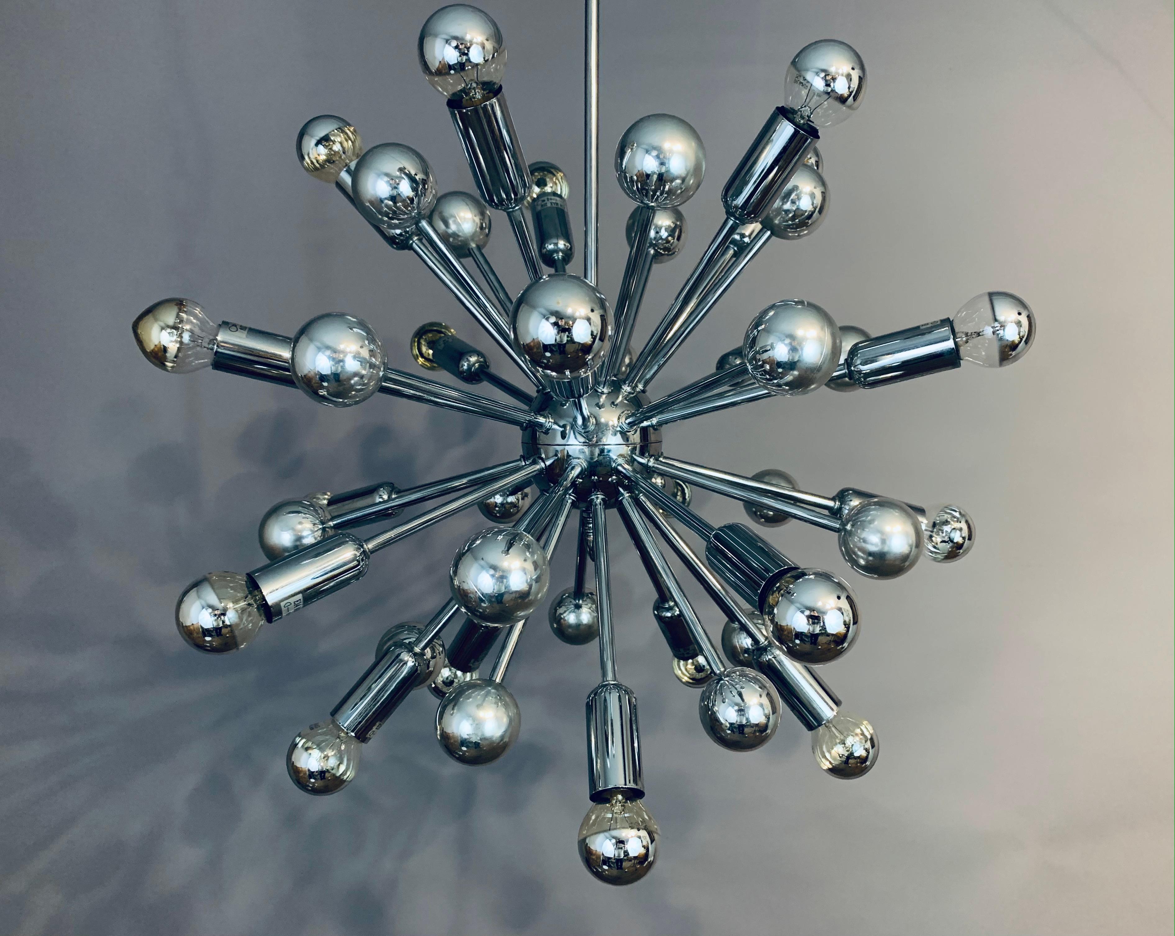 1970s German Cosack Leuchten Chrome Sputnik Space Age Hanging Light Chandelier 13