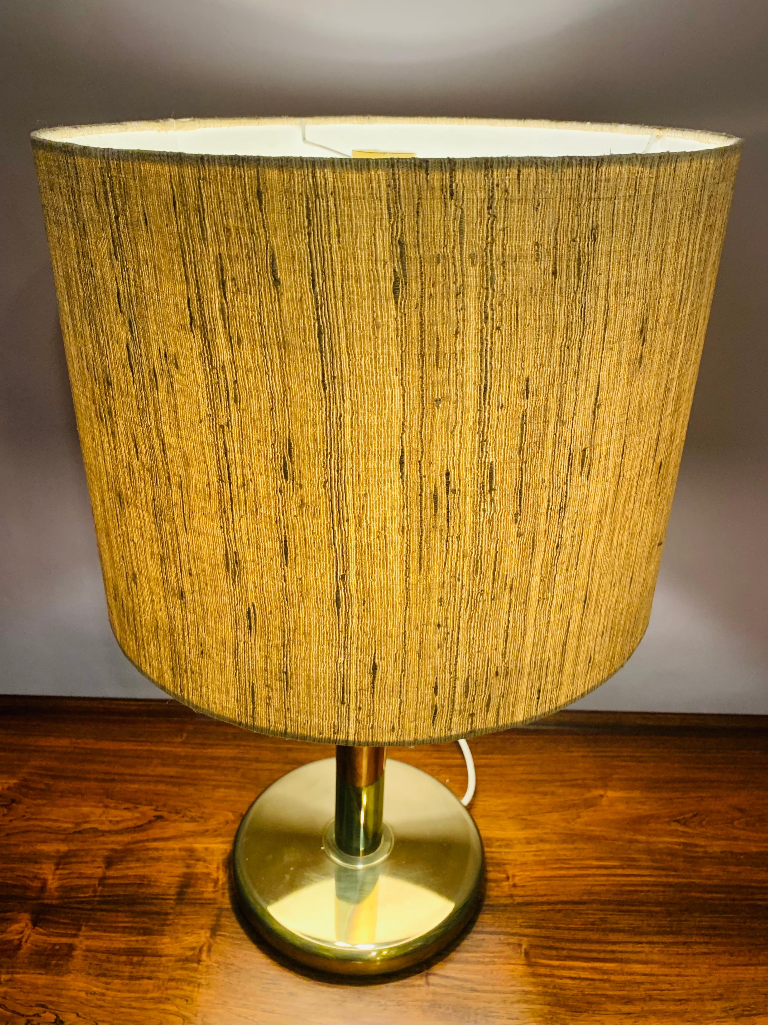 Painted 1970s German Cosack Leuchten Circular Brass Table Lamp Inc Original Shade