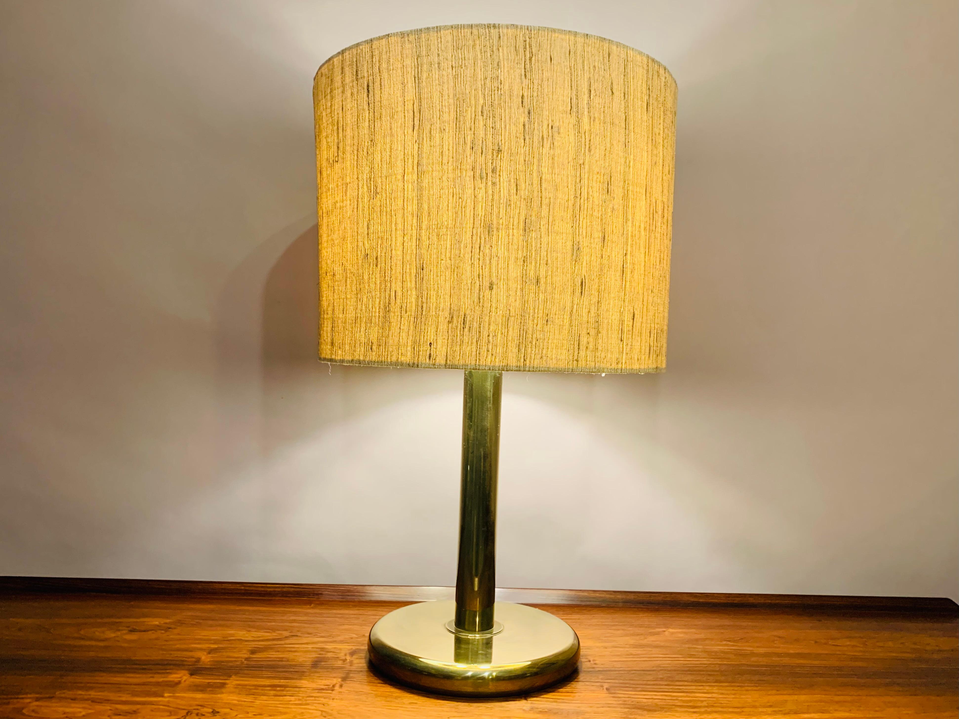 1970s German Cosack Leuchten Circular Brass Table Lamp Inc Original Shade In Good Condition In London, GB