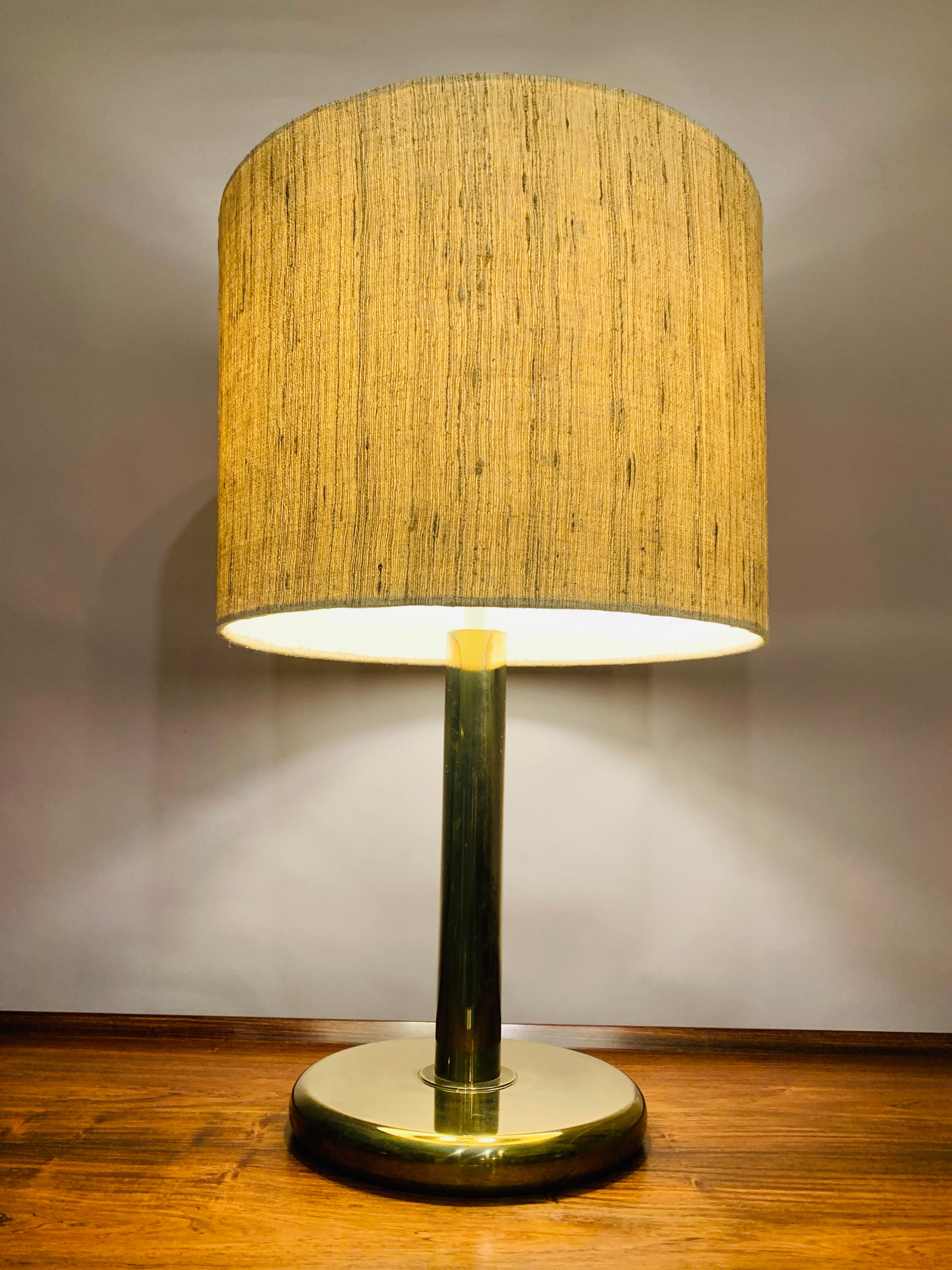 20th Century 1970s German Cosack Leuchten Circular Brass Table Lamp Inc Original Shade