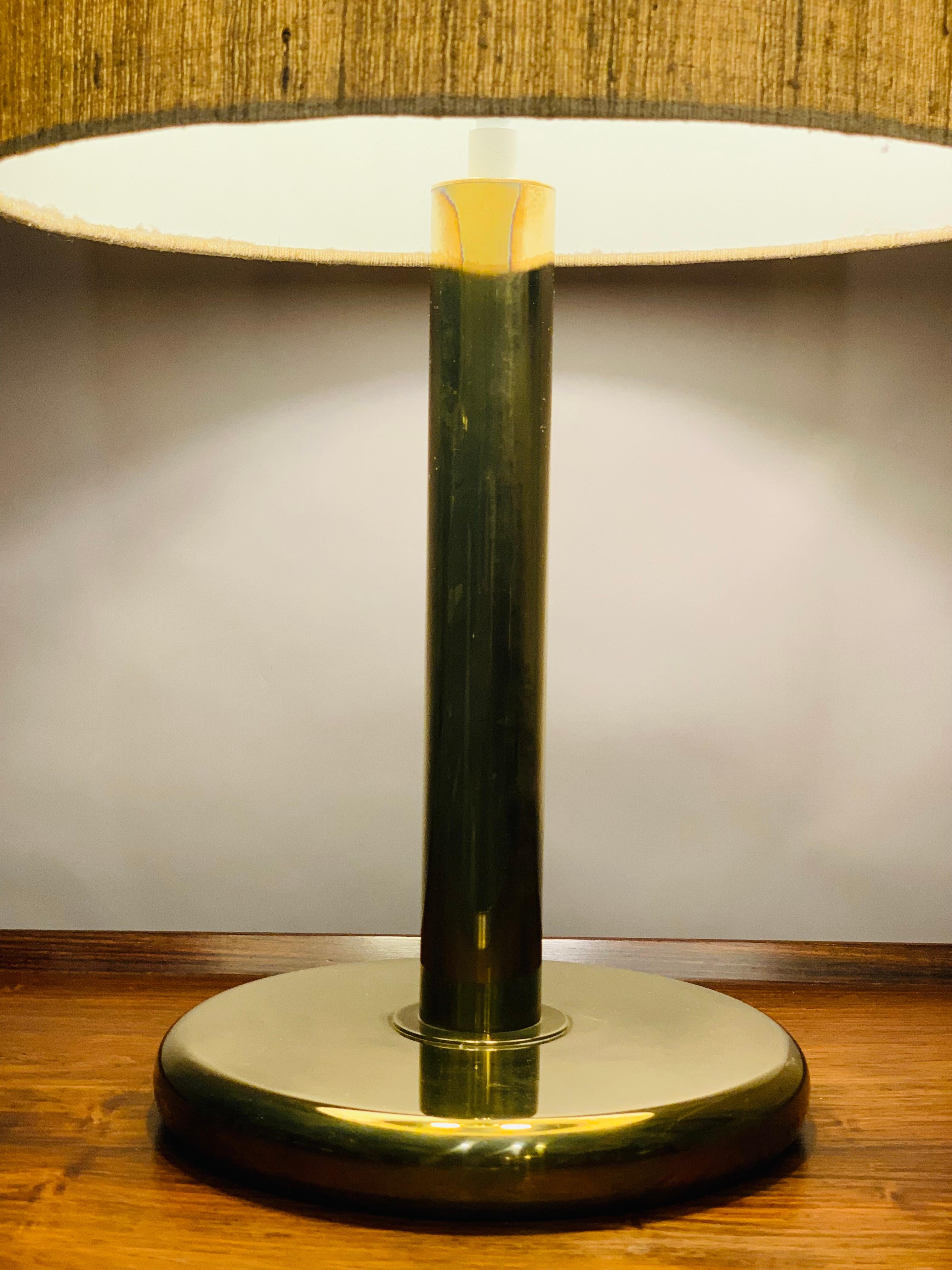 Metal 1970s German Cosack Leuchten Circular Brass Table Lamp Inc Original Shade