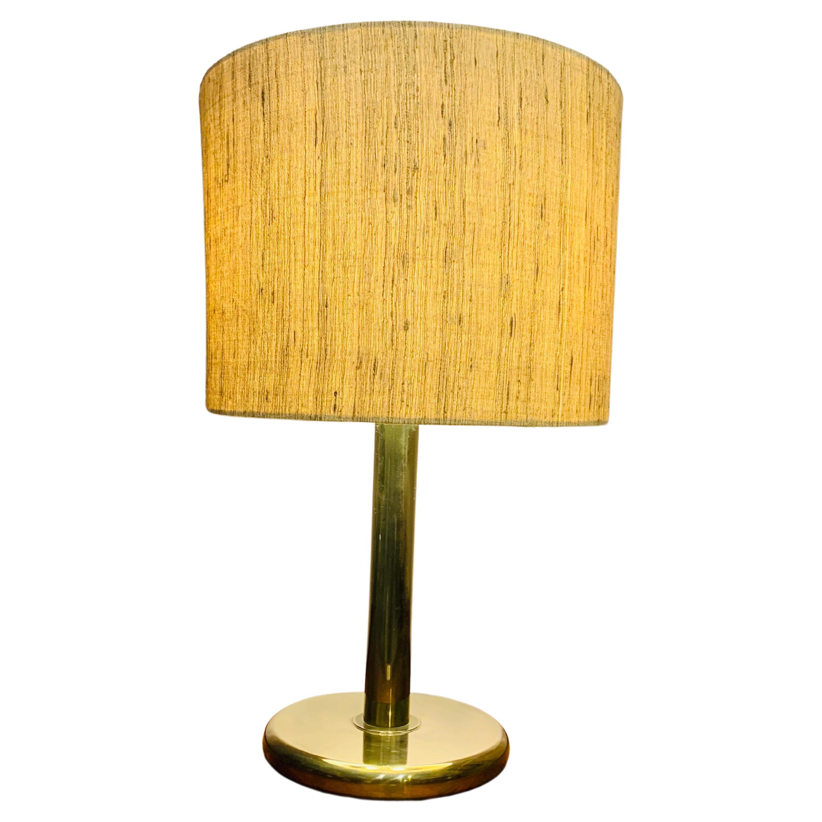 1970s German Cosack Leuchten Circular Brass Table Lamp Inc Original Shade