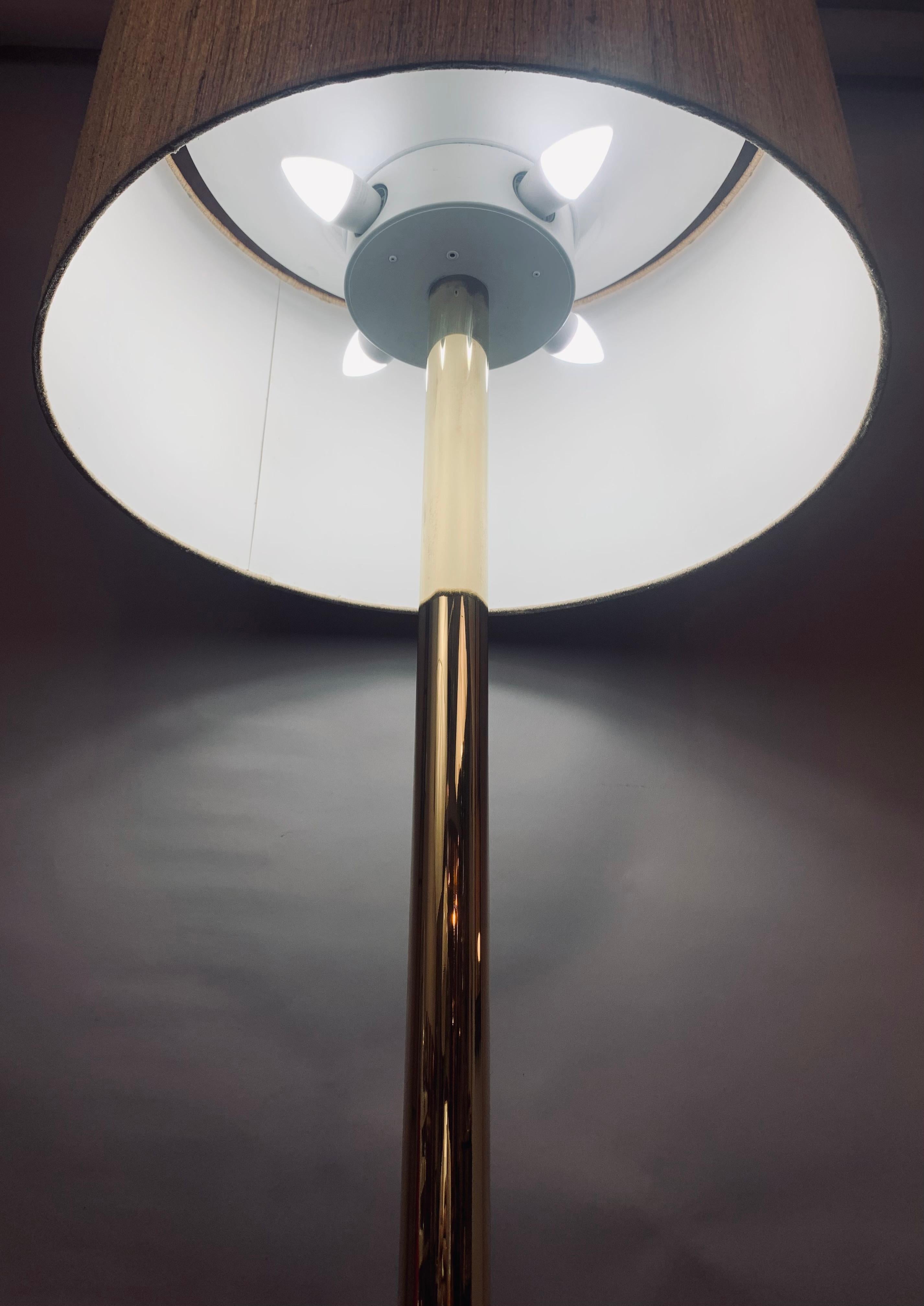 1970s German Cosack Leuchten Polished Brass Floor Lamp Inc Original Shade 4