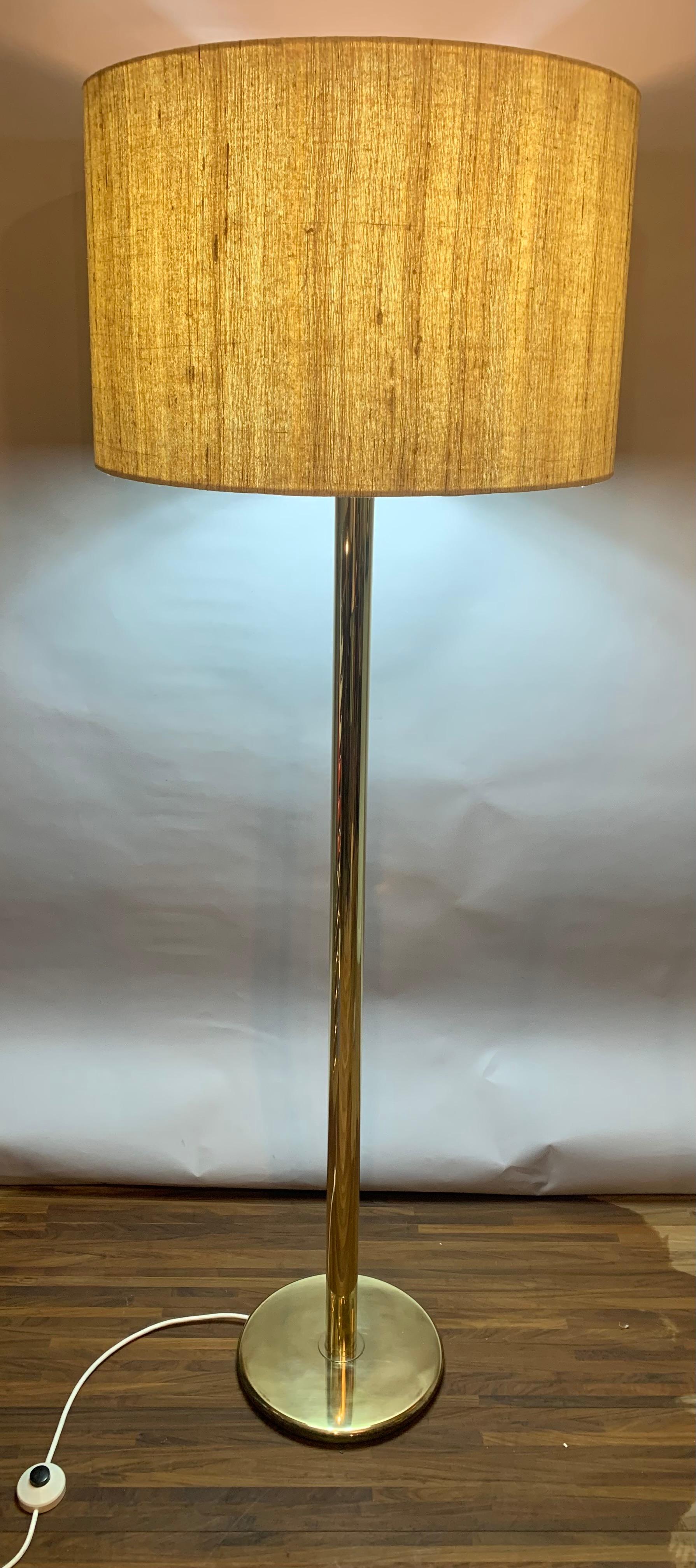 Mid-Century Modern 1970s German Cosack Leuchten Polished Brass Floor Lamp Inc Original Shade