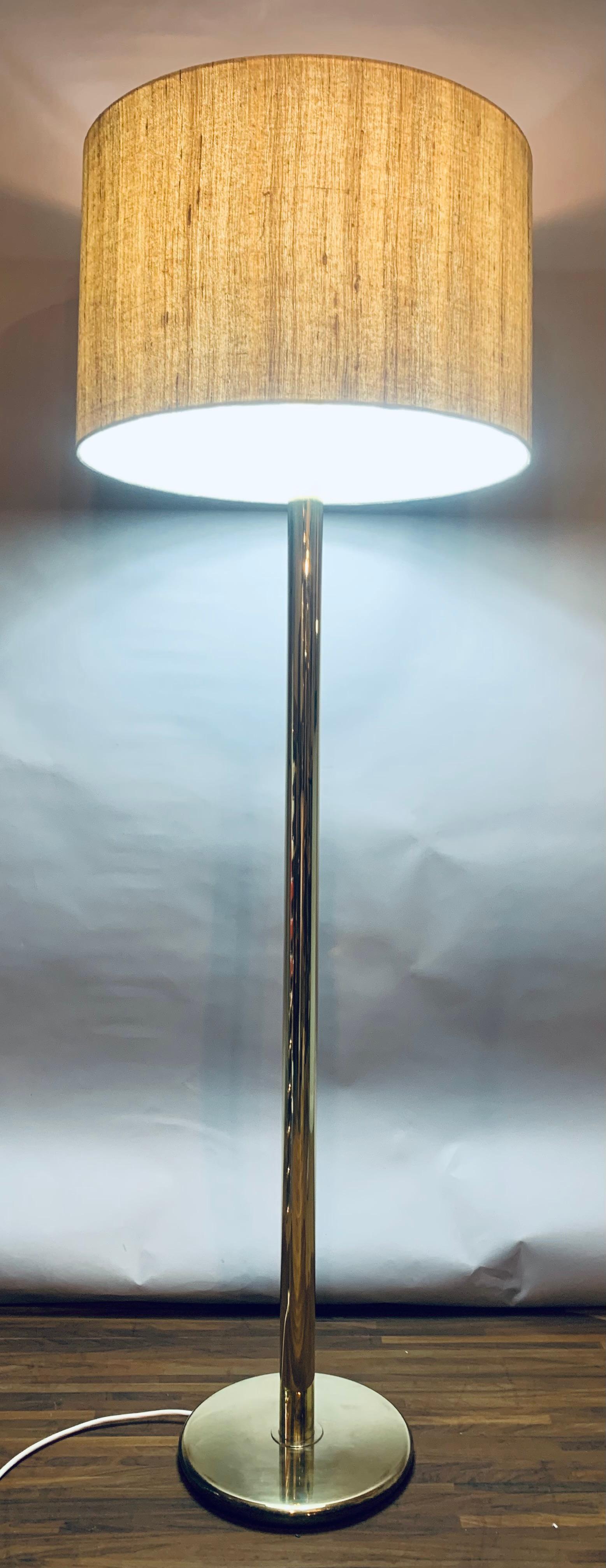 1970s German Cosack Leuchten Polished Brass Floor Lamp Inc Original Shade In Good Condition In London, GB