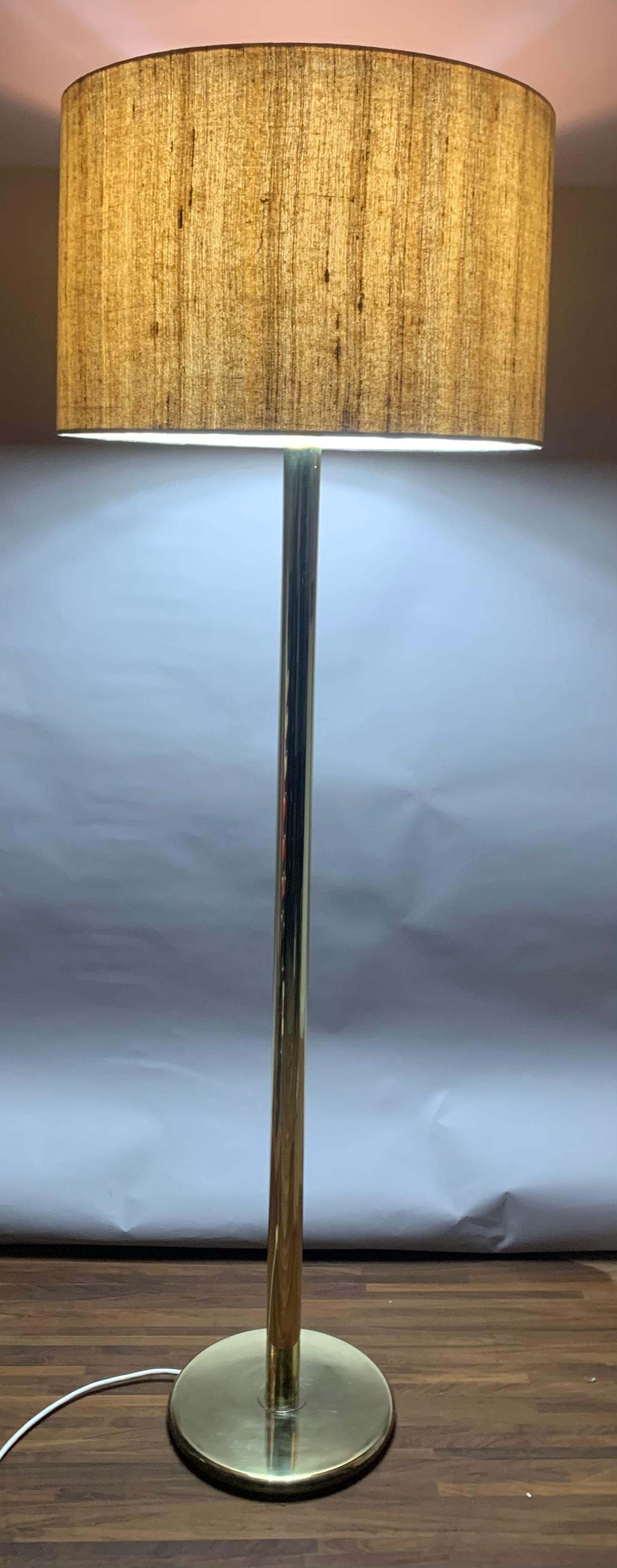 Metal 1970s German Cosack Leuchten Polished Brass Floor Lamp Inc Original Shade