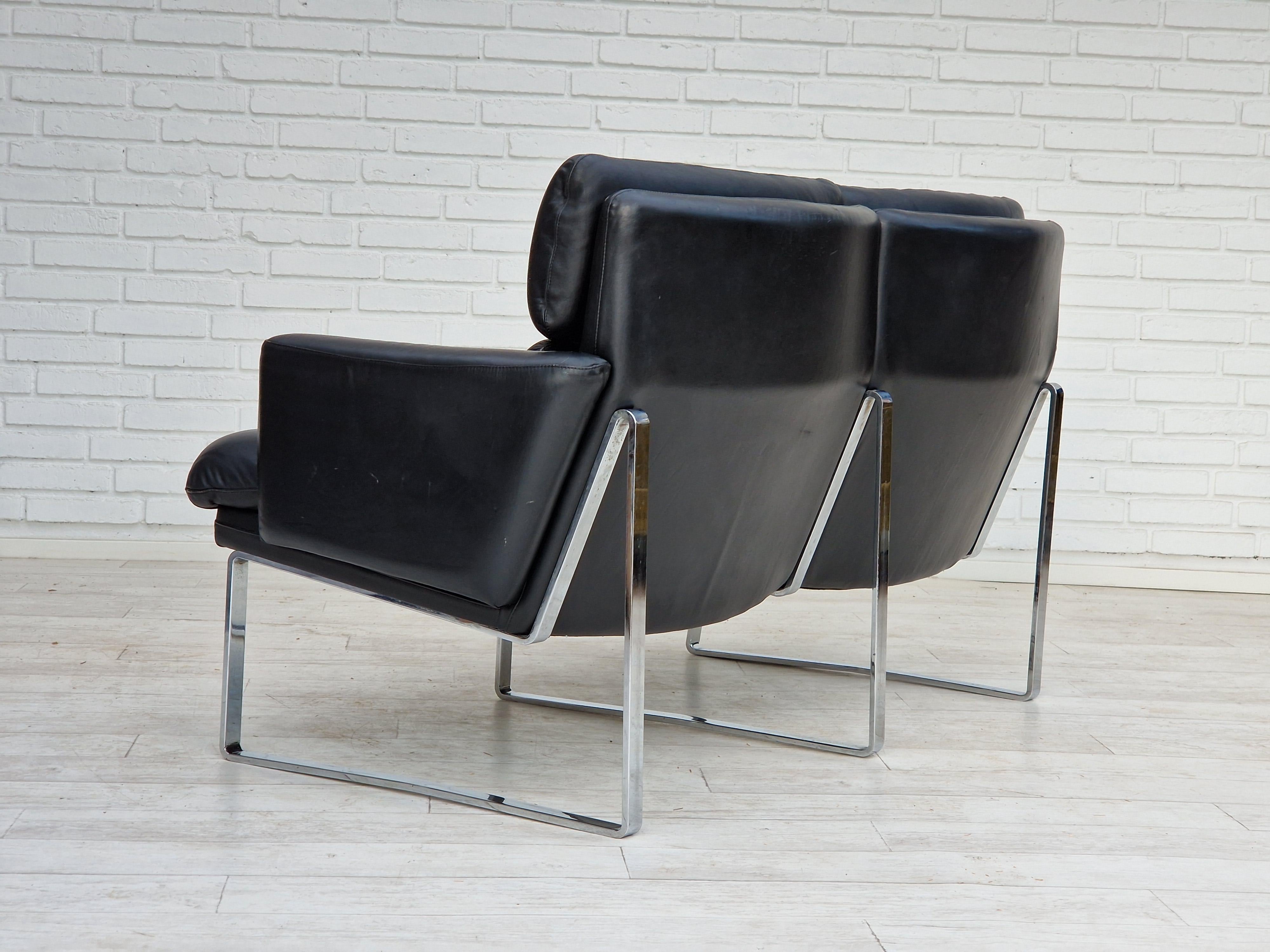 1970er Jahre, deutsches Design, 2-Sitzer-Sofa, Leder, Chromstahl. im Angebot 4