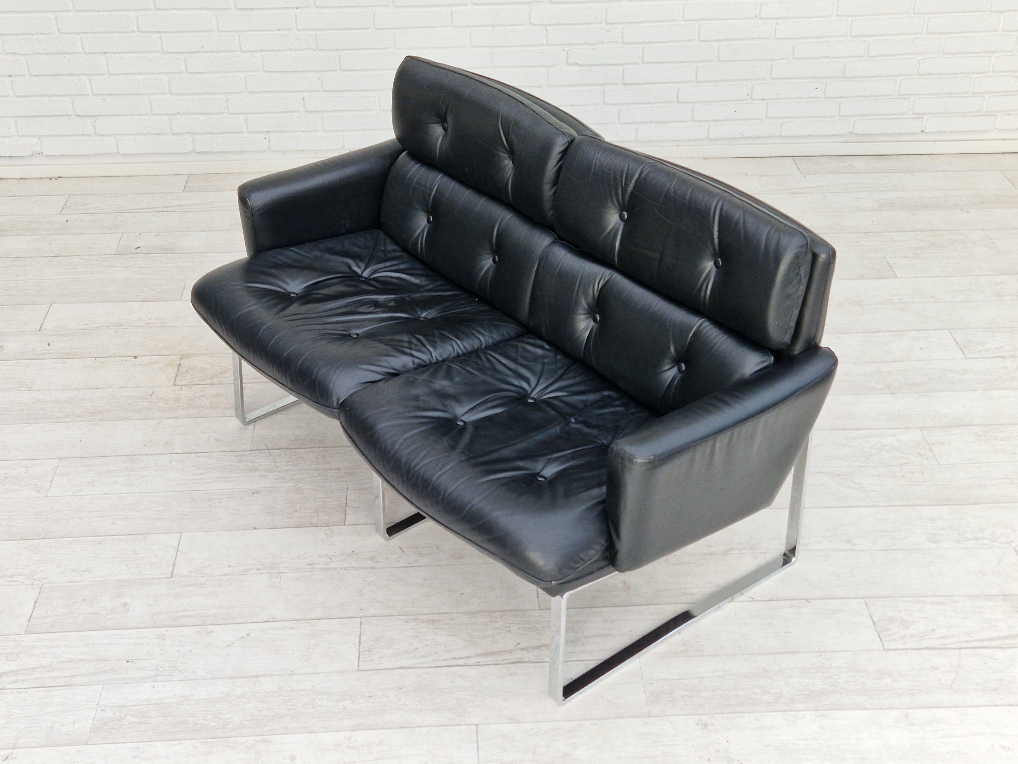 1970er Jahre, deutsches Design, 2-Sitzer-Sofa, Leder, Chromstahl. im Angebot 6