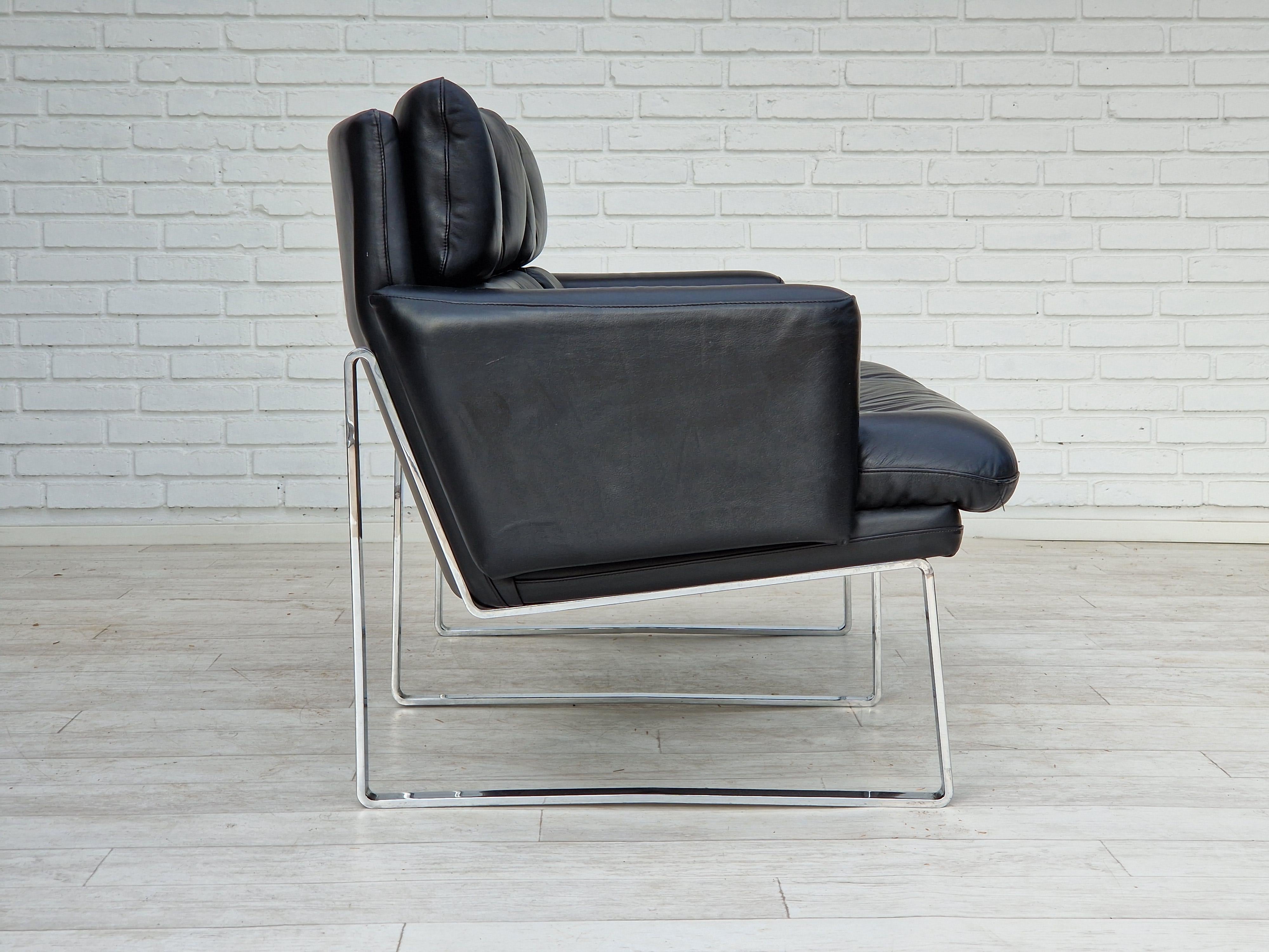 1970er Jahre, deutsches Design, 2-Sitzer-Sofa, Leder, Chromstahl. (Mitte des 20. Jahrhunderts) im Angebot
