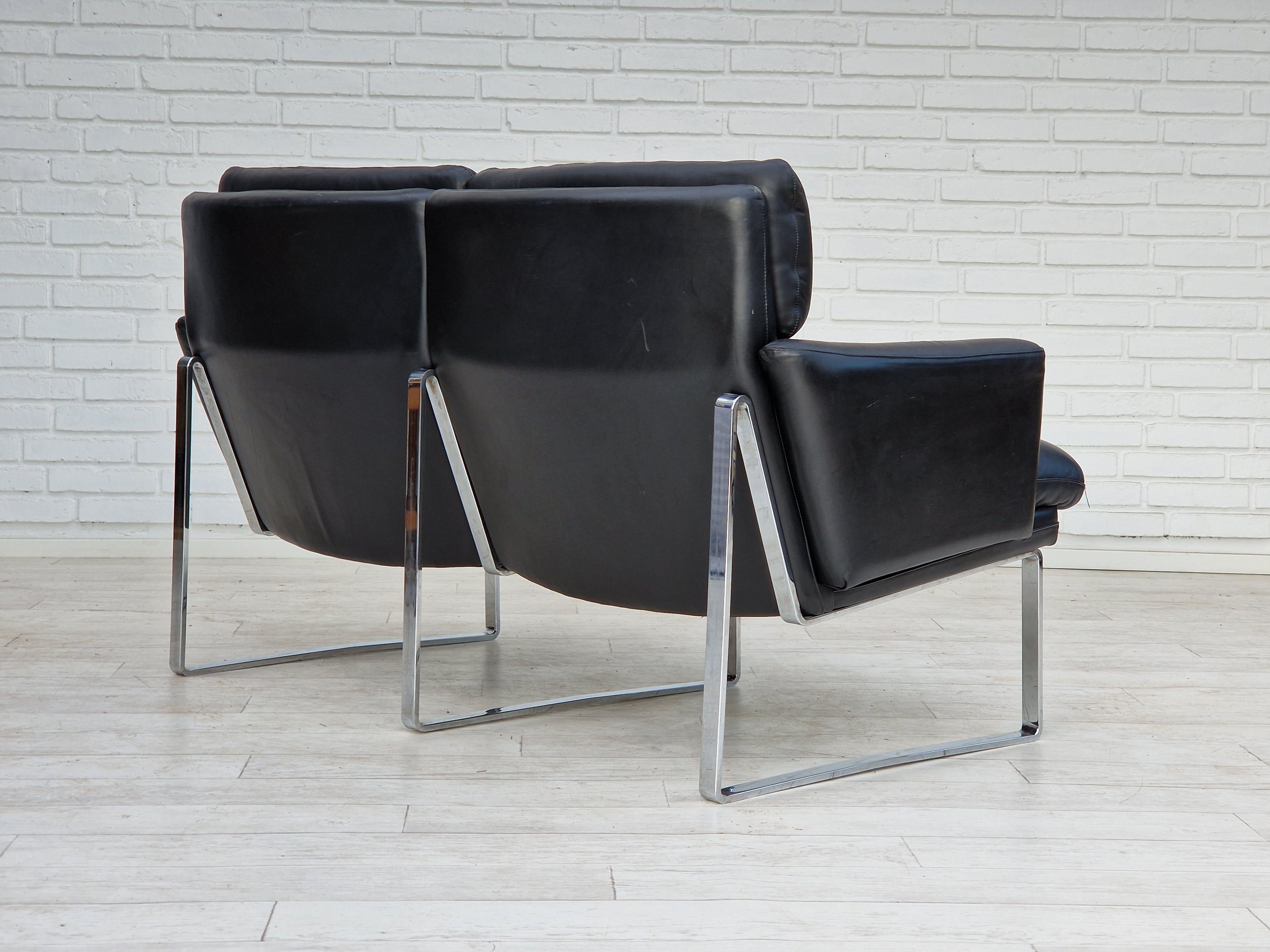1970er Jahre, deutsches Design, 2-Sitzer-Sofa, Leder, Chromstahl. im Angebot 2