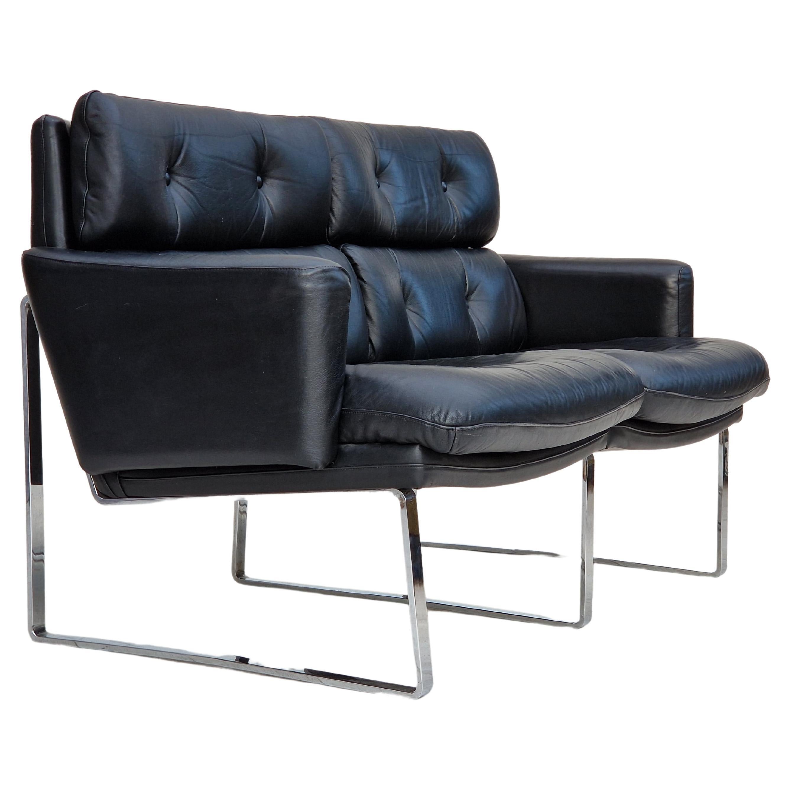 1970er Jahre, deutsches Design, 2-Sitzer-Sofa, Leder, Chromstahl.