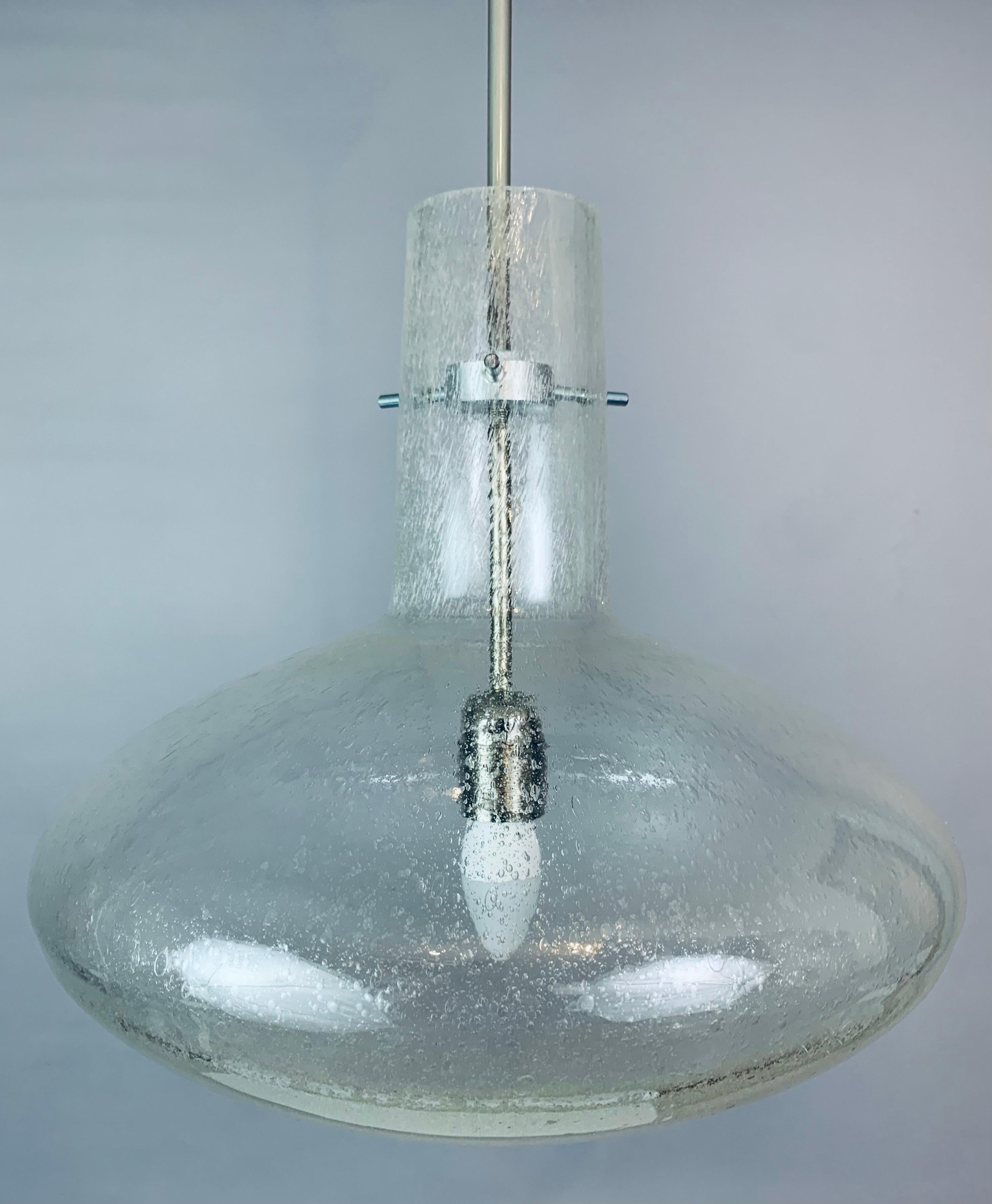1970s, German Doria Leuchten Bubbled Clear Glass Suspended Hanging Light 3