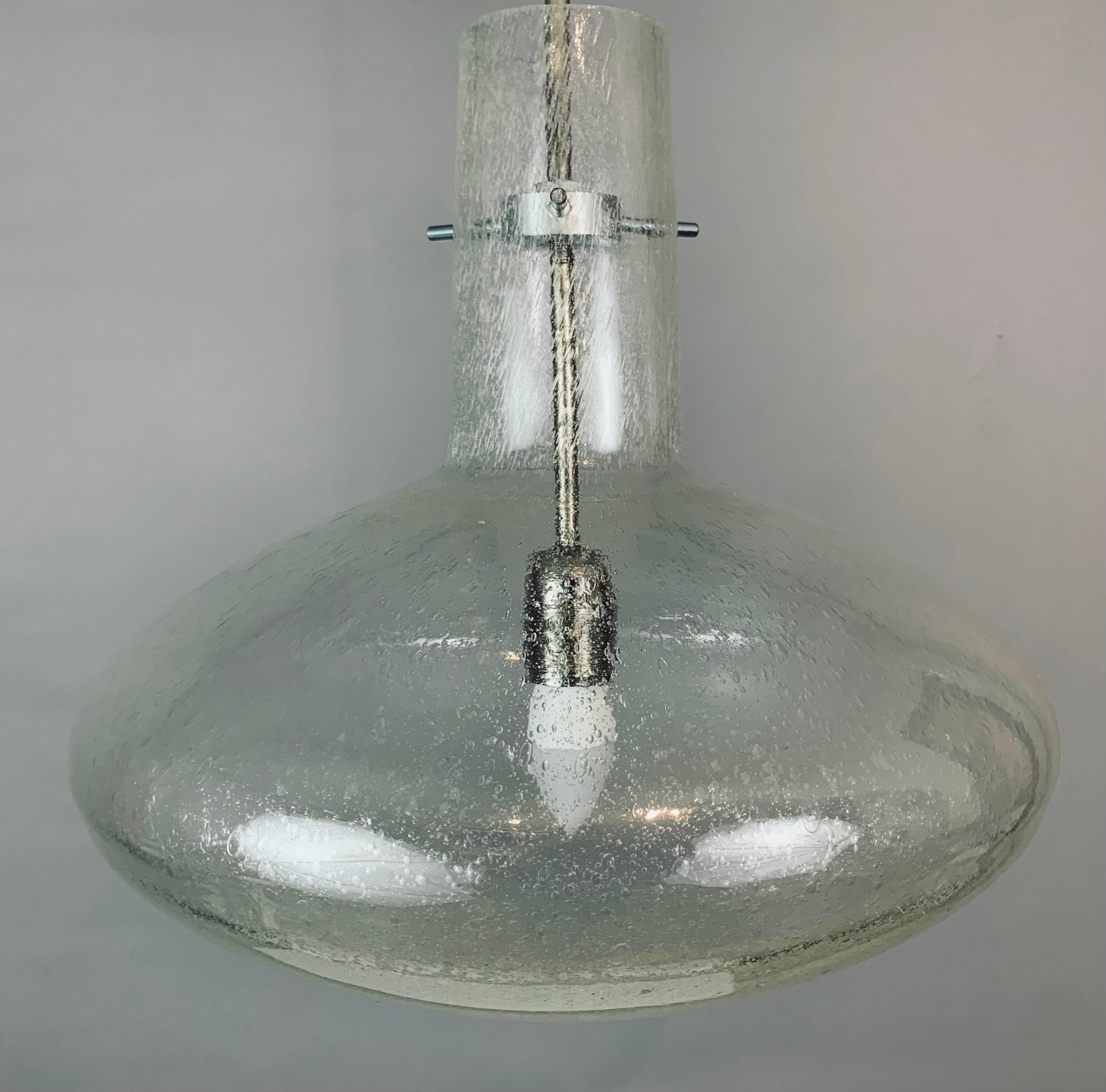 1970s, German Doria Leuchten Bubbled Clear Glass Suspended Hanging Light 4