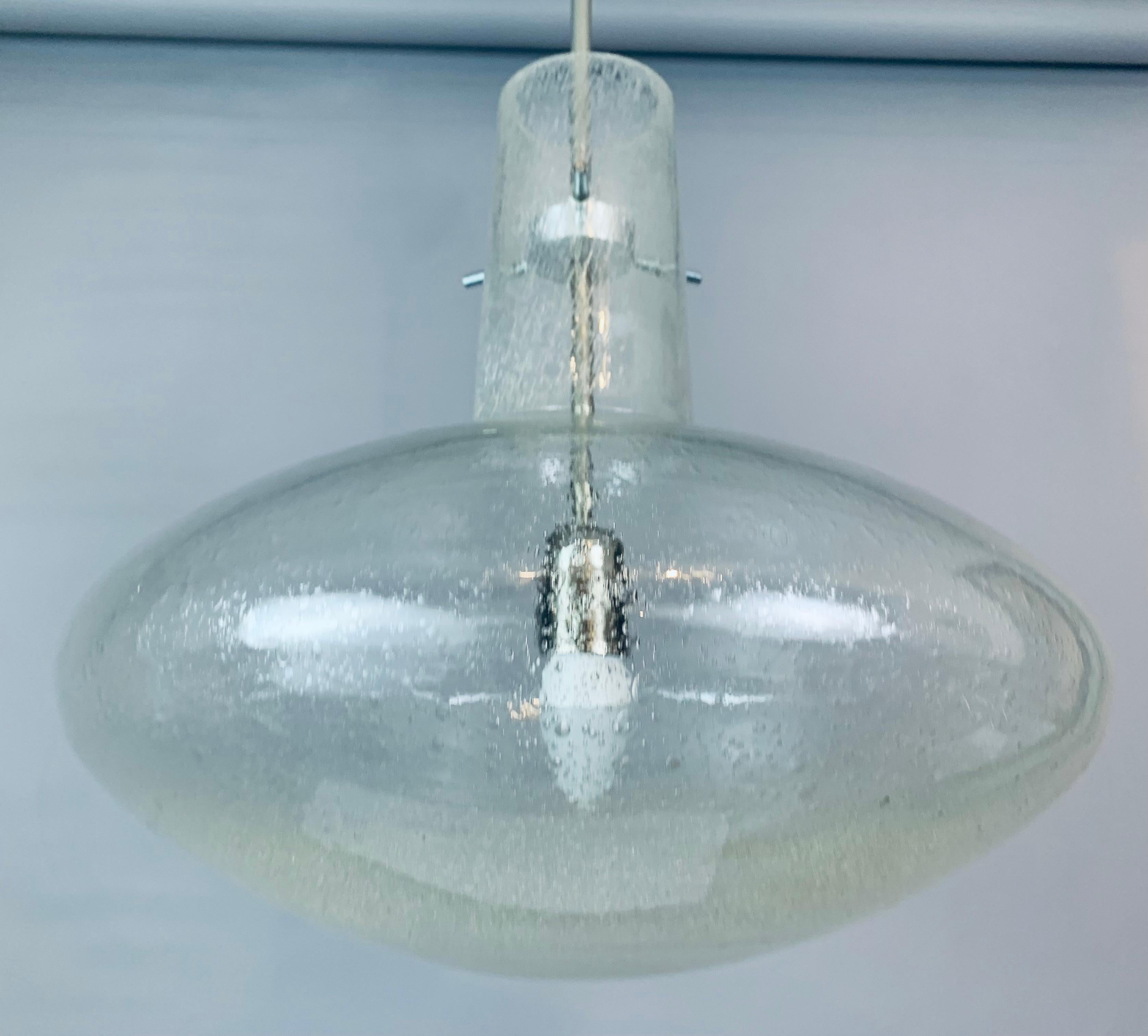 1970s, German Doria Leuchten Bubbled Clear Glass Suspended Hanging Light 6