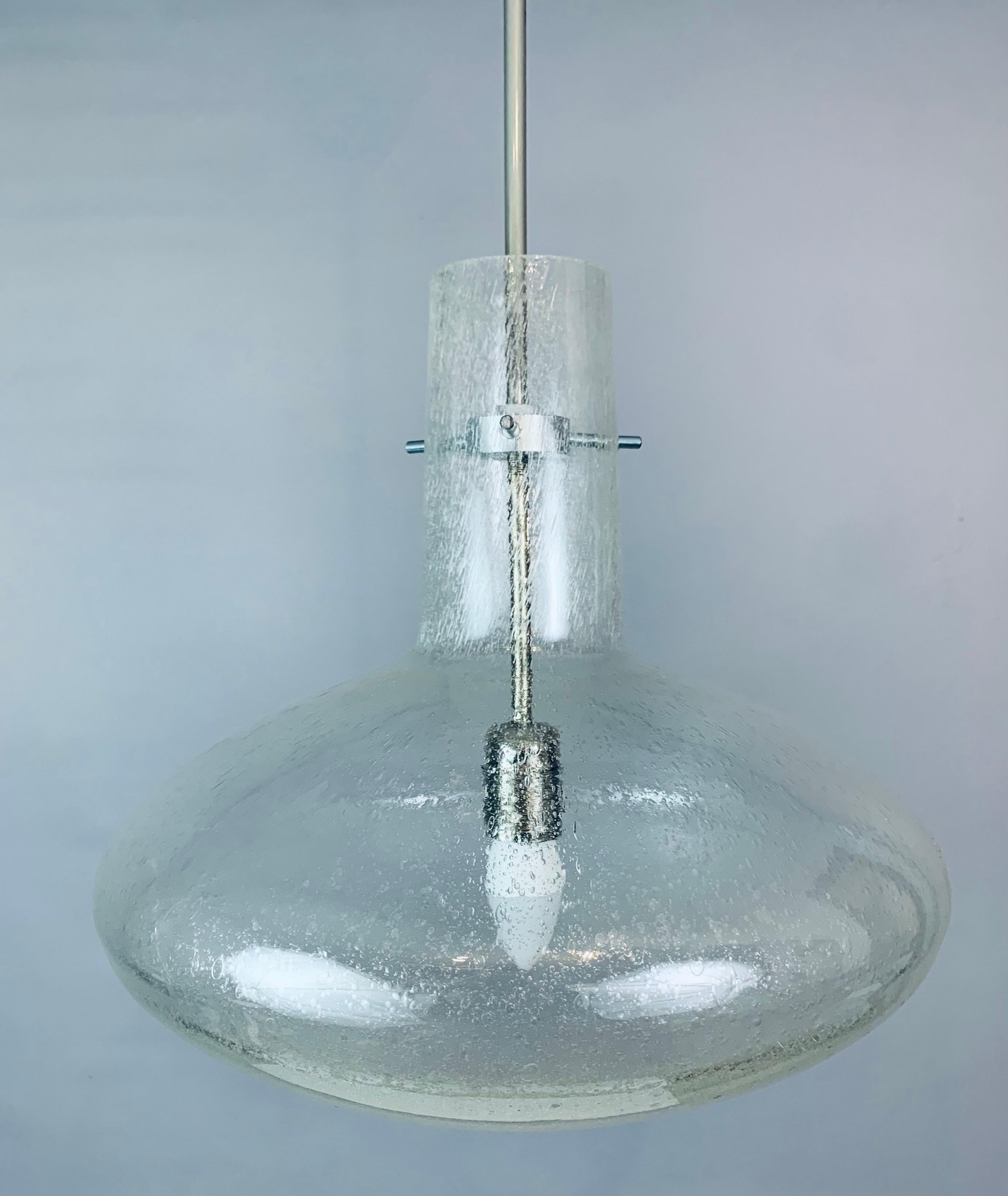 1970s, German Doria Leuchten Bubbled Clear Glass Suspended Hanging Light 8