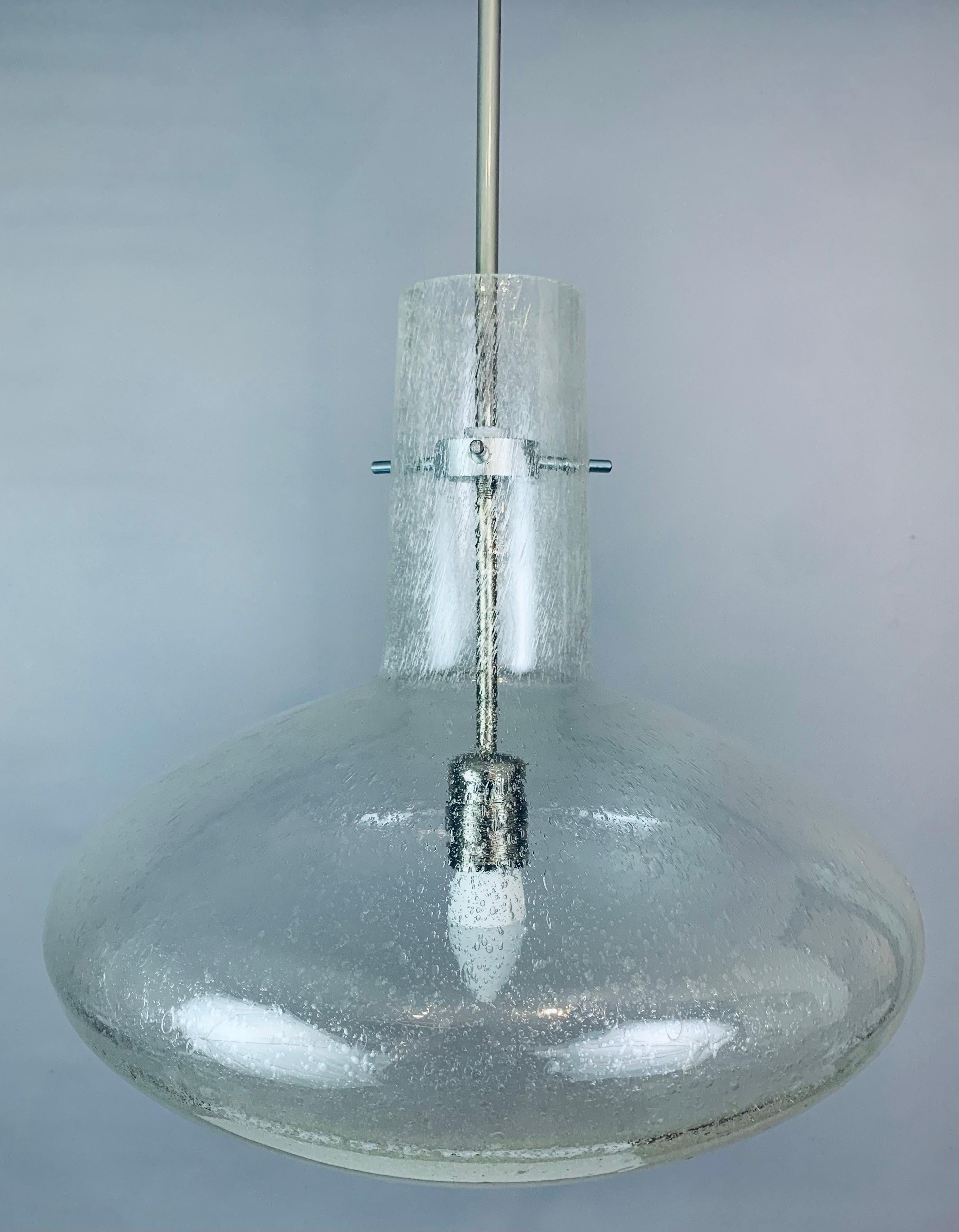 1970s, German Doria Leuchten Bubbled Clear Glass Suspended Hanging Light 10