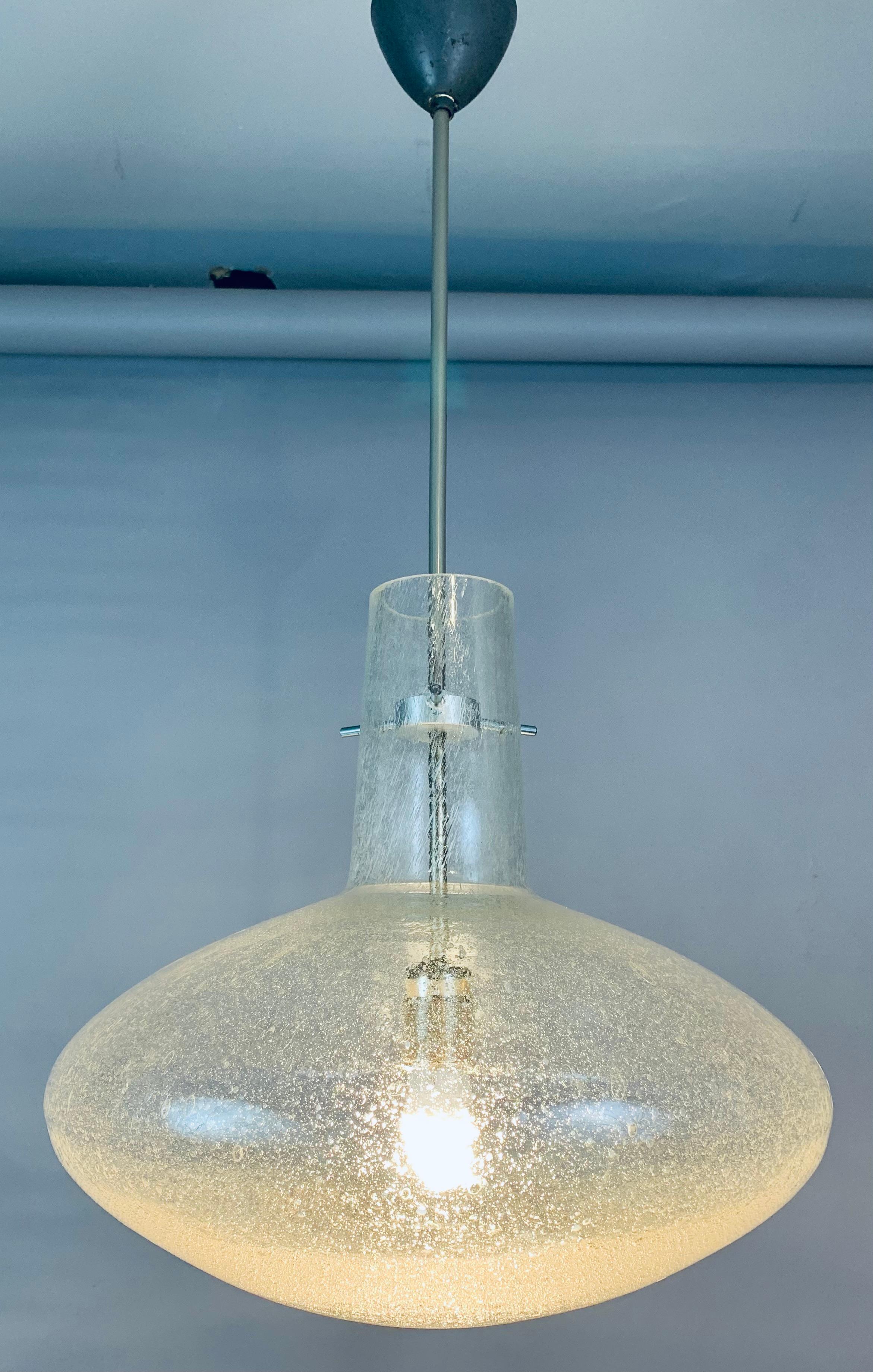 Mid-Century Modern 1970s, German Doria Leuchten Bubbled Clear Glass Suspended Hanging Light