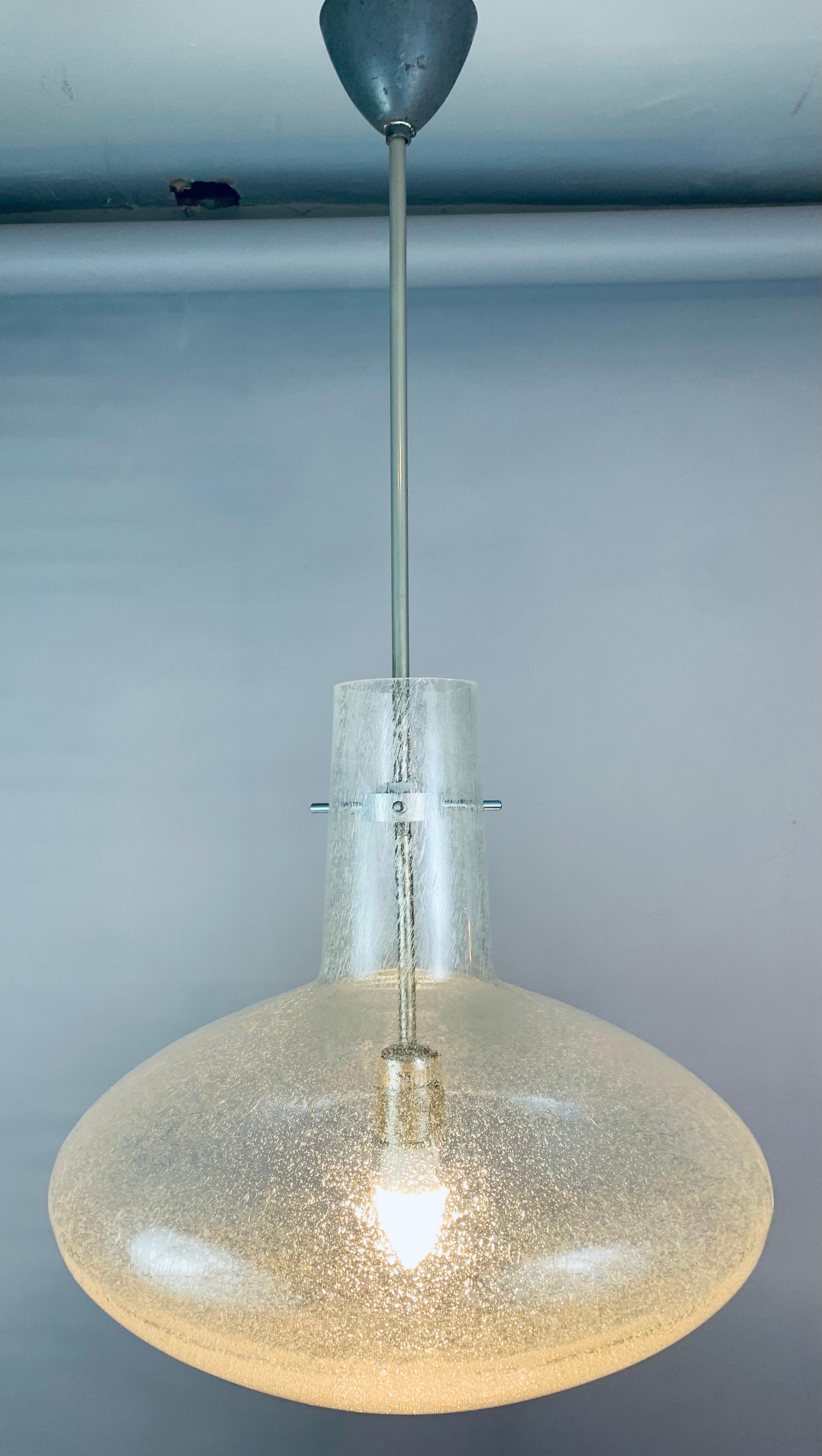 Brushed 1970s, German Doria Leuchten Bubbled Clear Glass Suspended Hanging Light