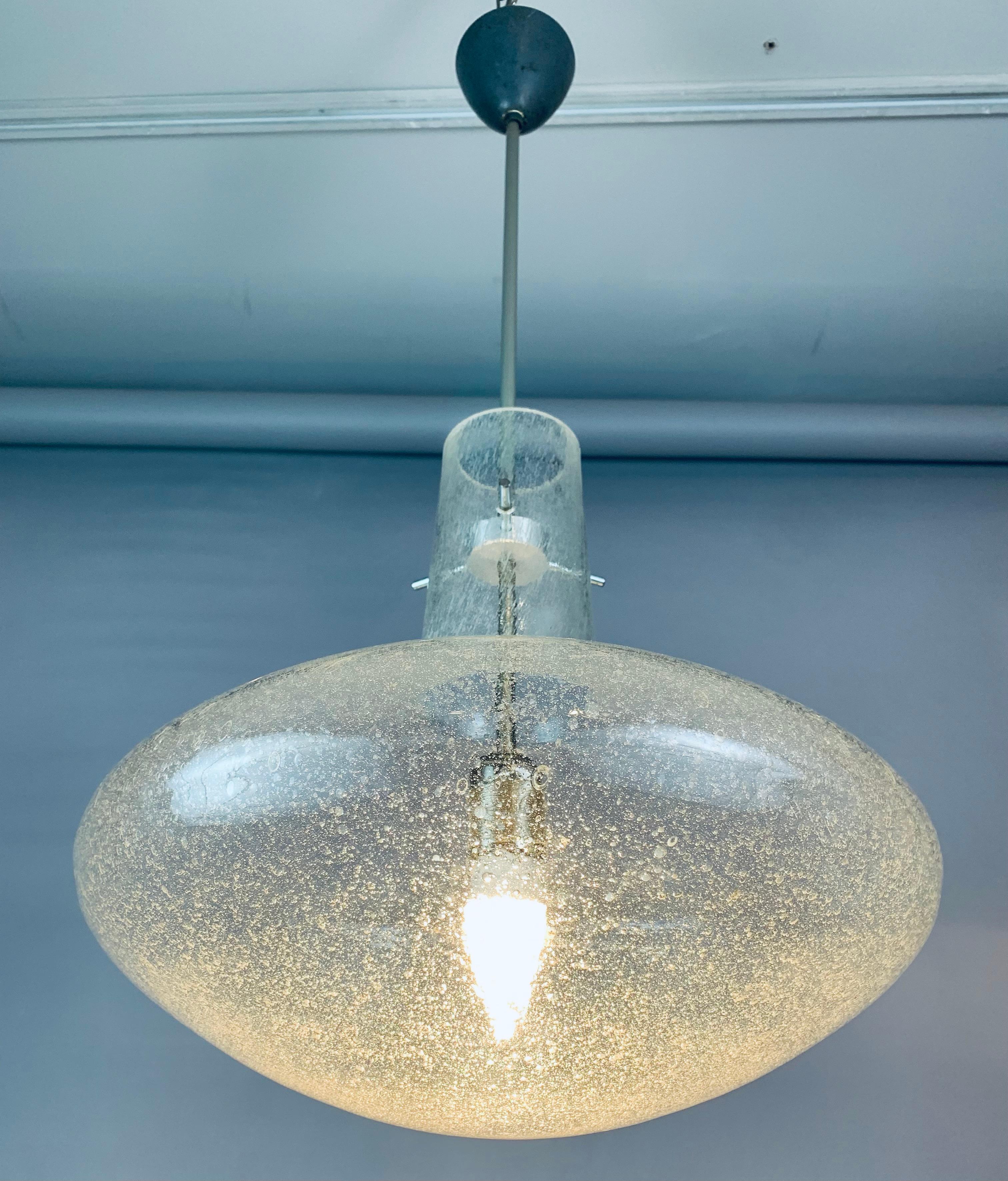 1970s, German Doria Leuchten Bubbled Clear Glass Suspended Hanging Light In Good Condition In London, GB
