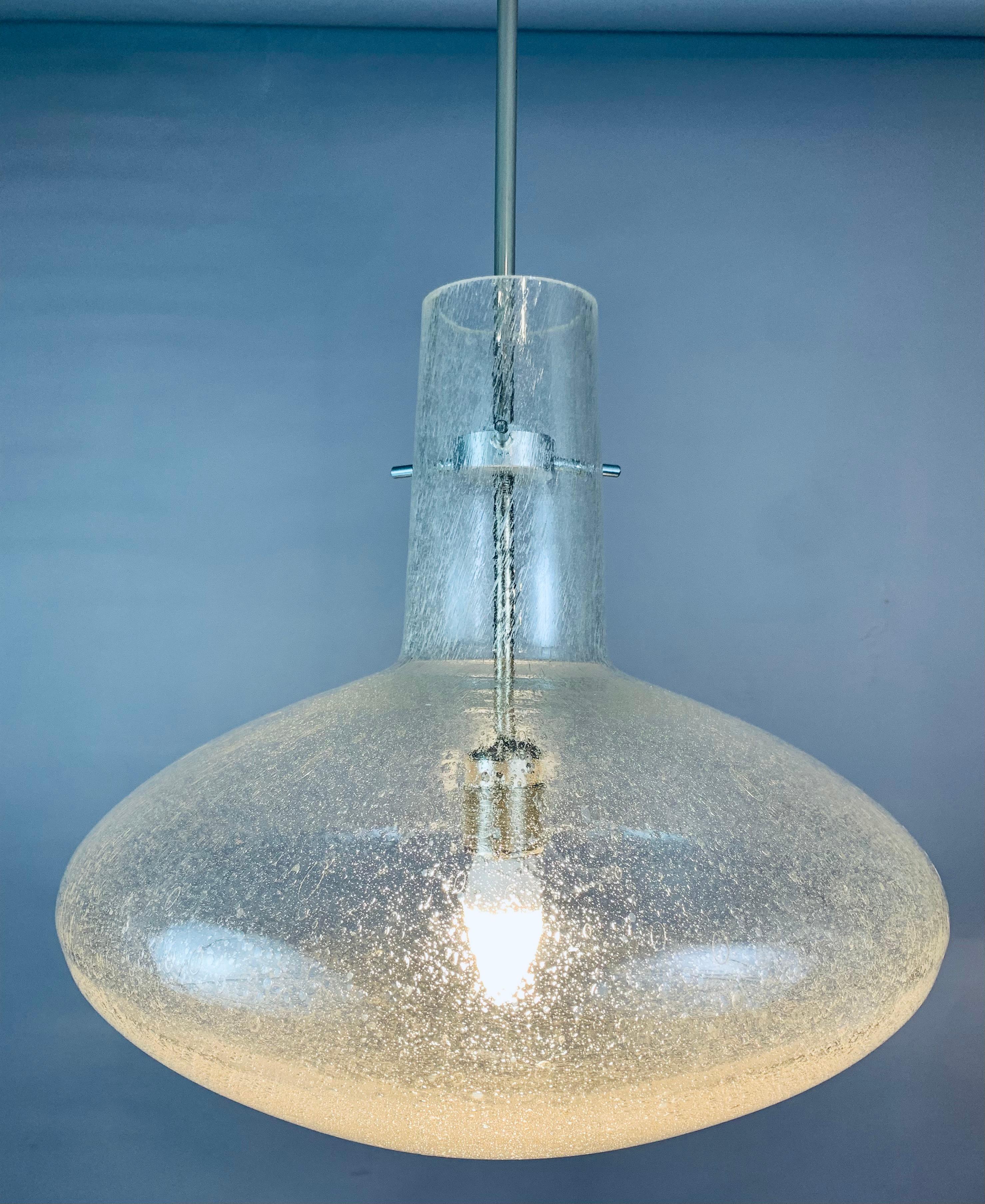 20th Century 1970s, German Doria Leuchten Bubbled Clear Glass Suspended Hanging Light