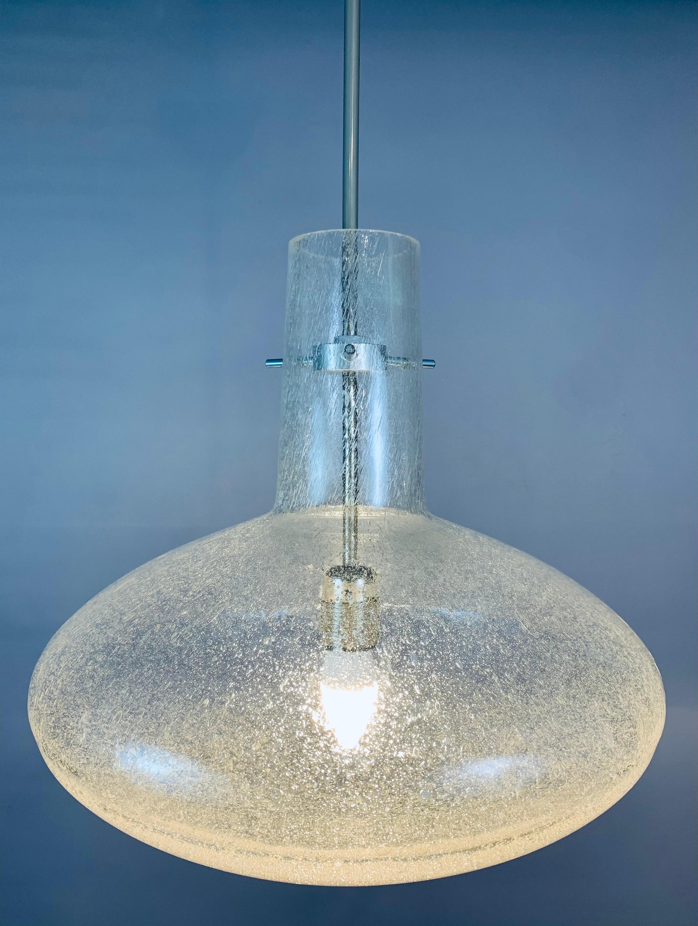 Metal 1970s, German Doria Leuchten Bubbled Clear Glass Suspended Hanging Light