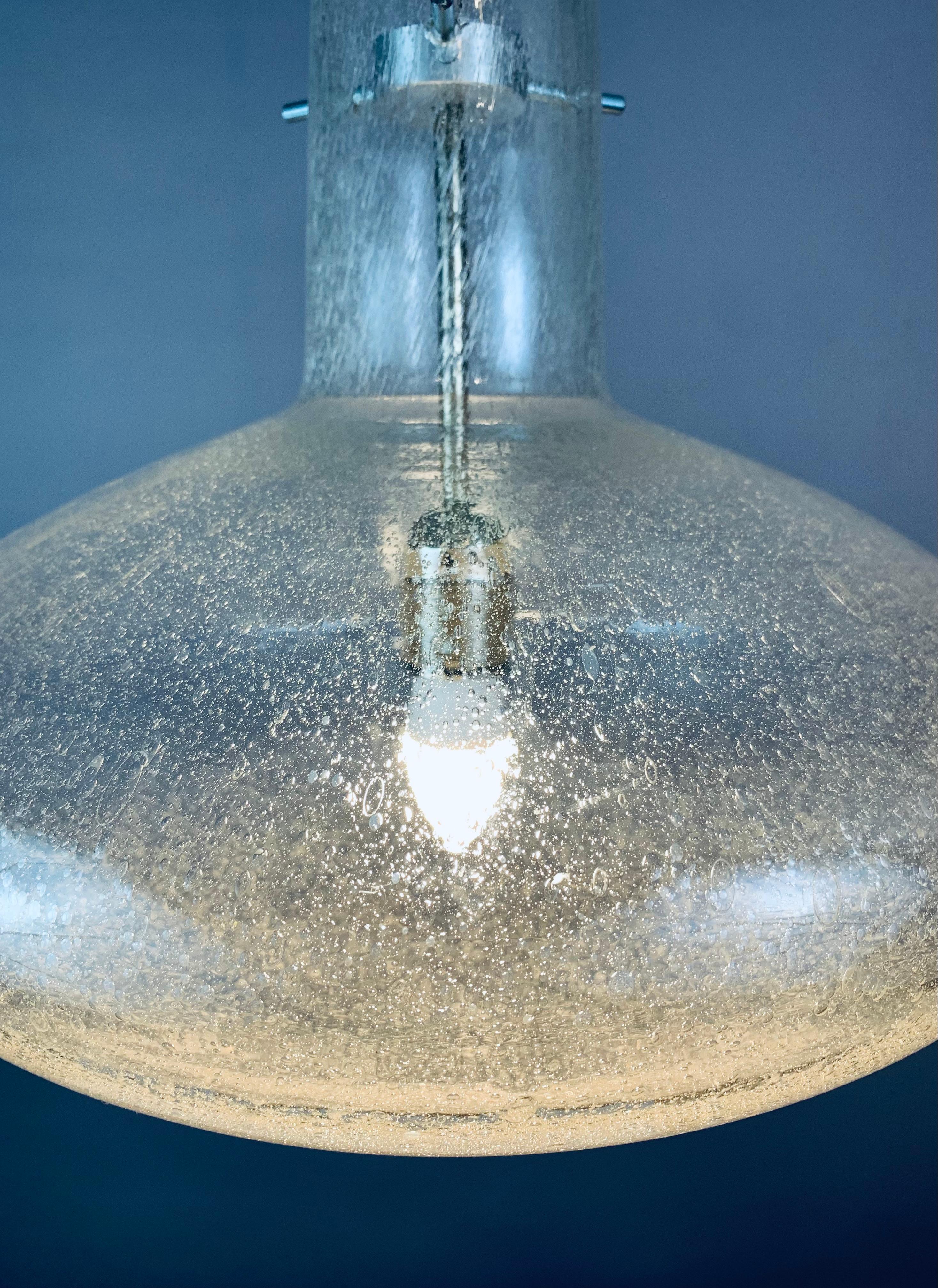 1970s, German Doria Leuchten Bubbled Clear Glass Suspended Hanging Light 1