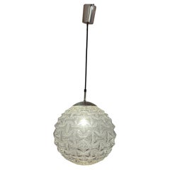 Vintage 1970s German Doria Leuchten Clear Glass Ribbon Design Globe Hanging Light