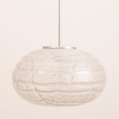 1970S German Doria Leuchten Crackle Glass Pumpkin Shaped Pendant Hanging Light