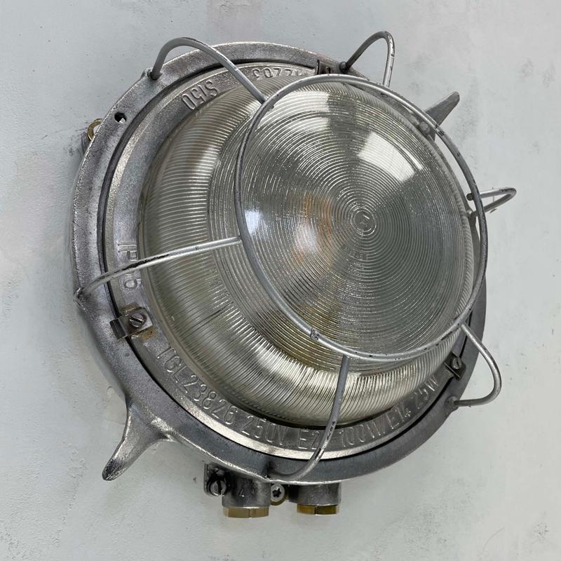 1970's German EOW Cast Aluminium Circular Bulkhead Lamp with Reeded Glass For Sale 7