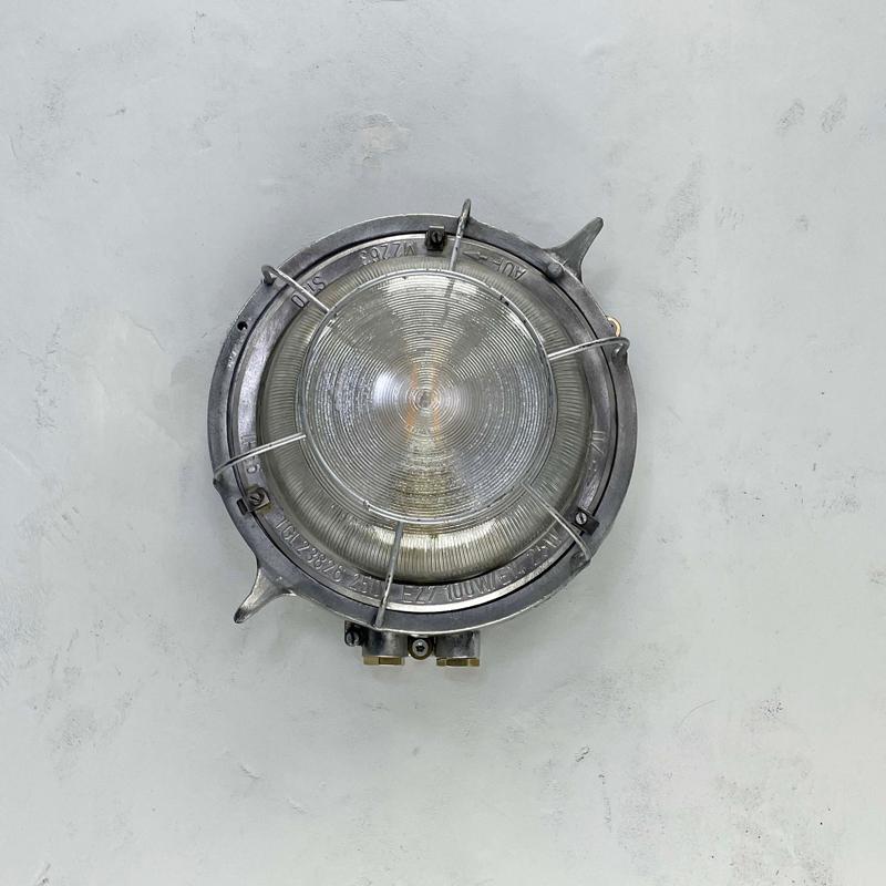 1970's German EOW Cast Aluminium Circular Bulkhead Lamp with Reeded Glass For Sale 8