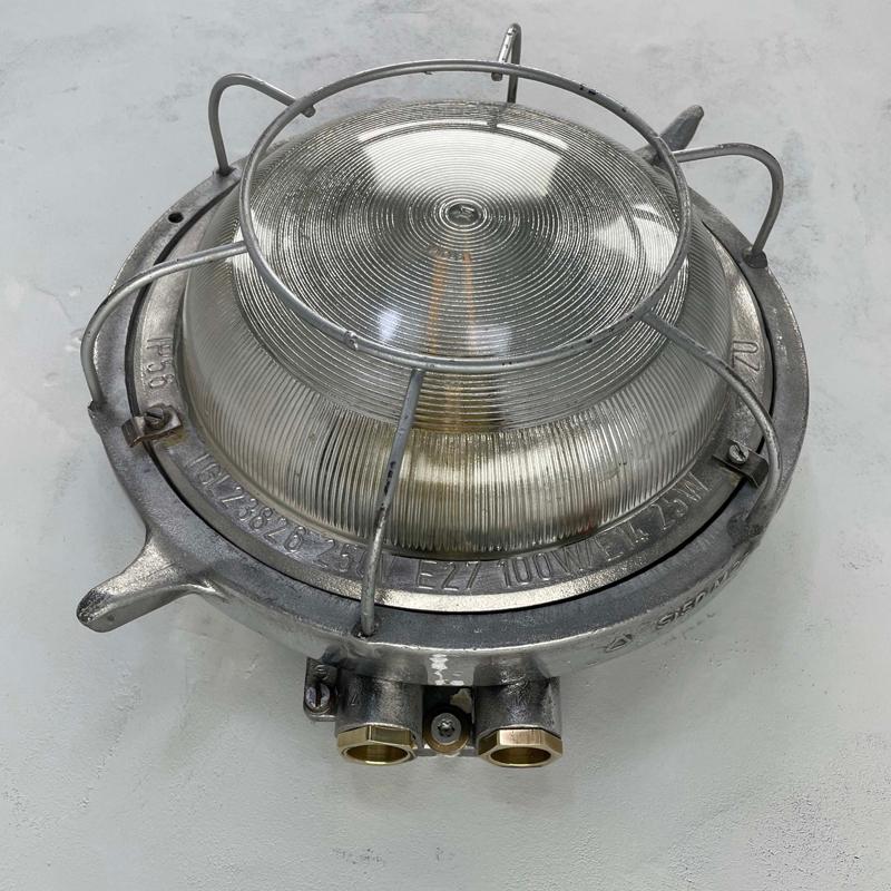 1970's German EOW Cast Aluminium Circular Bulkhead Lamp with Reeded Glass For Sale 9
