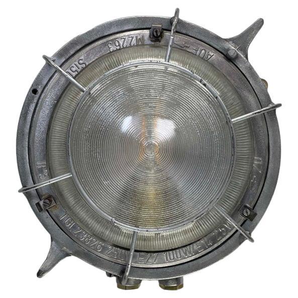 1970's German EOW Cast Aluminium Circular Bulkhead Lamp with Reeded Glass