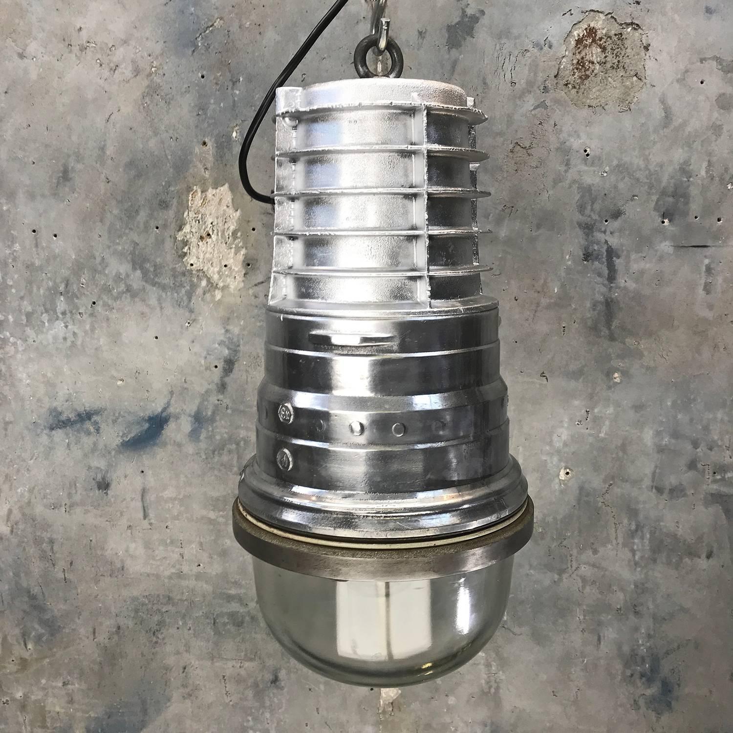 1970s, German EOW Cast Aluminium Explosion Proof Pendant Tempered Glass Dome E40 For Sale 5