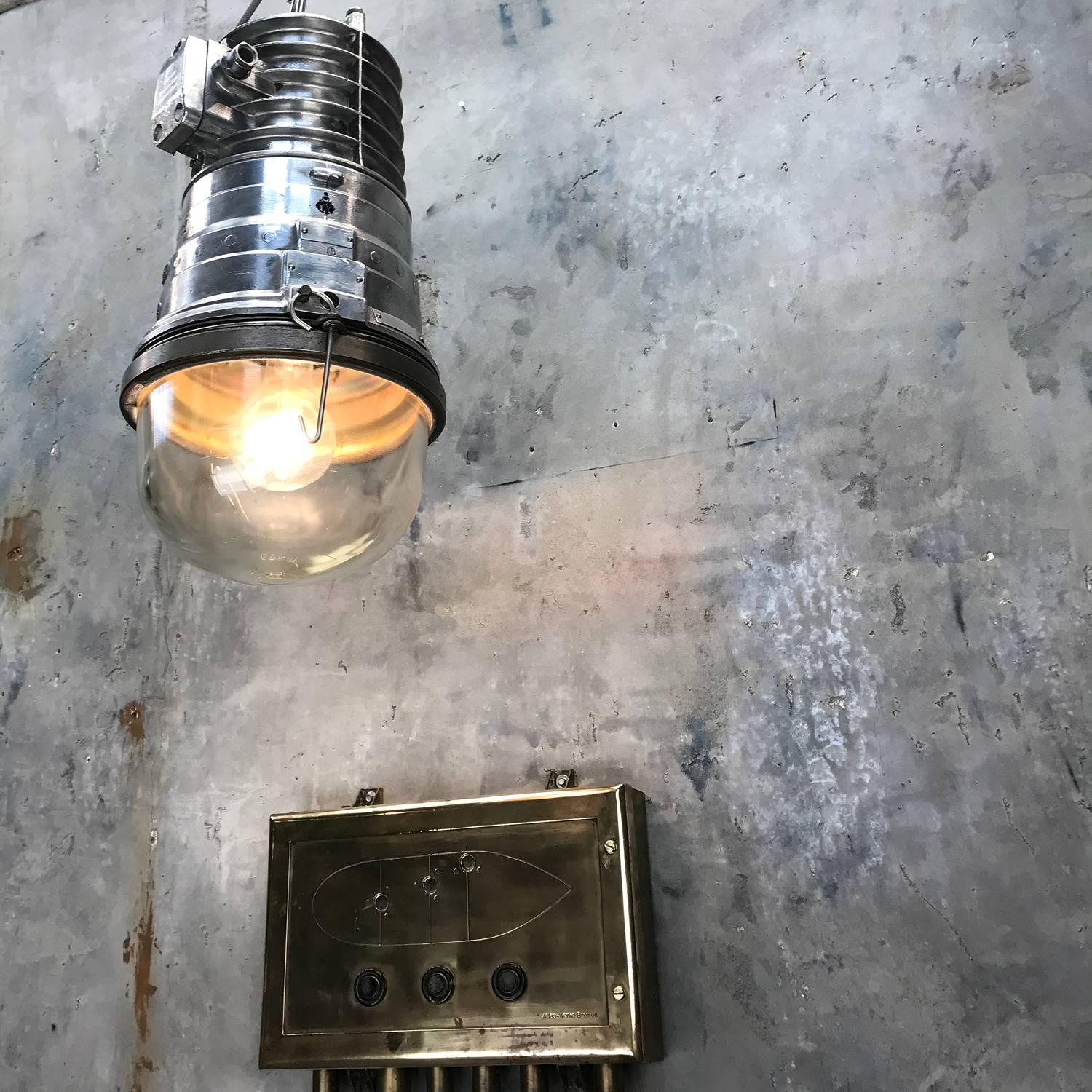 Industrial 1970s, German EOW Cast Aluminium Explosion Proof Pendant Tempered Glass Dome E40 For Sale