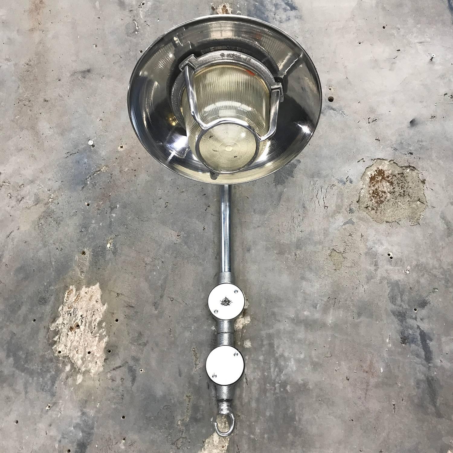 Late 20th Century 1970s German EOW GDR Aluminium Industrial Wall Light with Diffuser Glass Dome For Sale