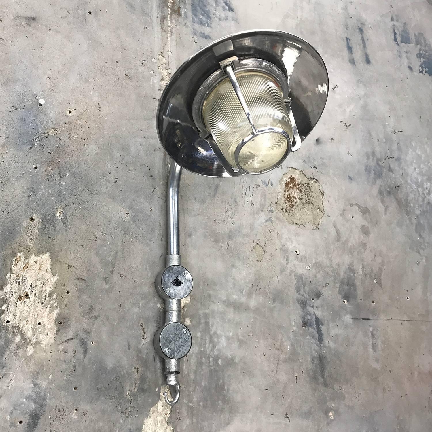 1970s German EOW GDR Aluminium Industrial Wall Light with Diffuser Glass Dome For Sale 1