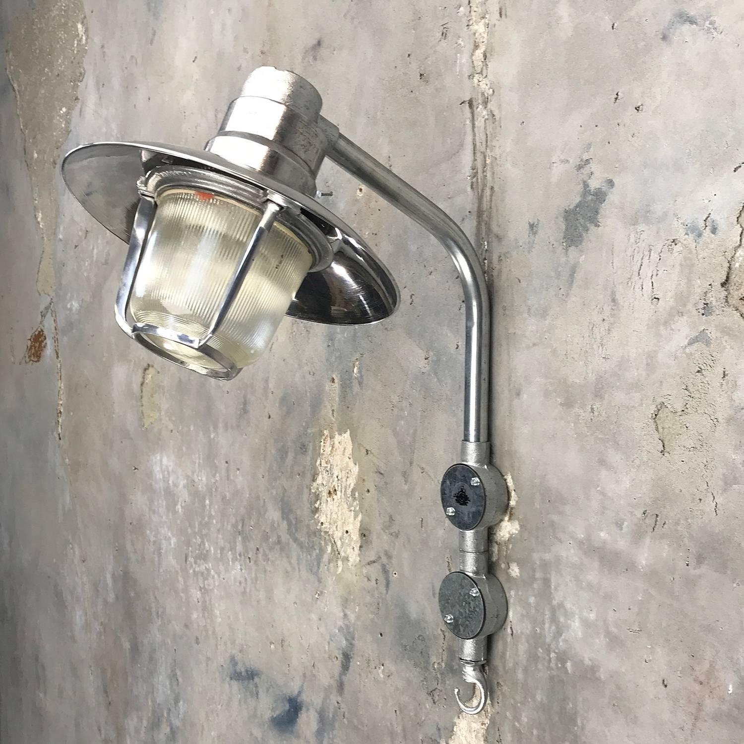 1970s German EOW GDR Aluminium Industrial Wall Light with Diffuser Glass Dome For Sale 2