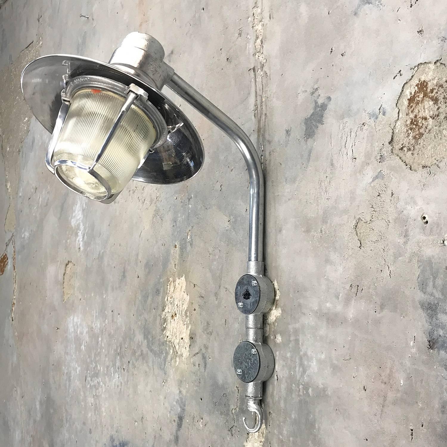 1970s German EOW GDR Aluminium Industrial Wall Light with Diffuser Glass Dome For Sale 3