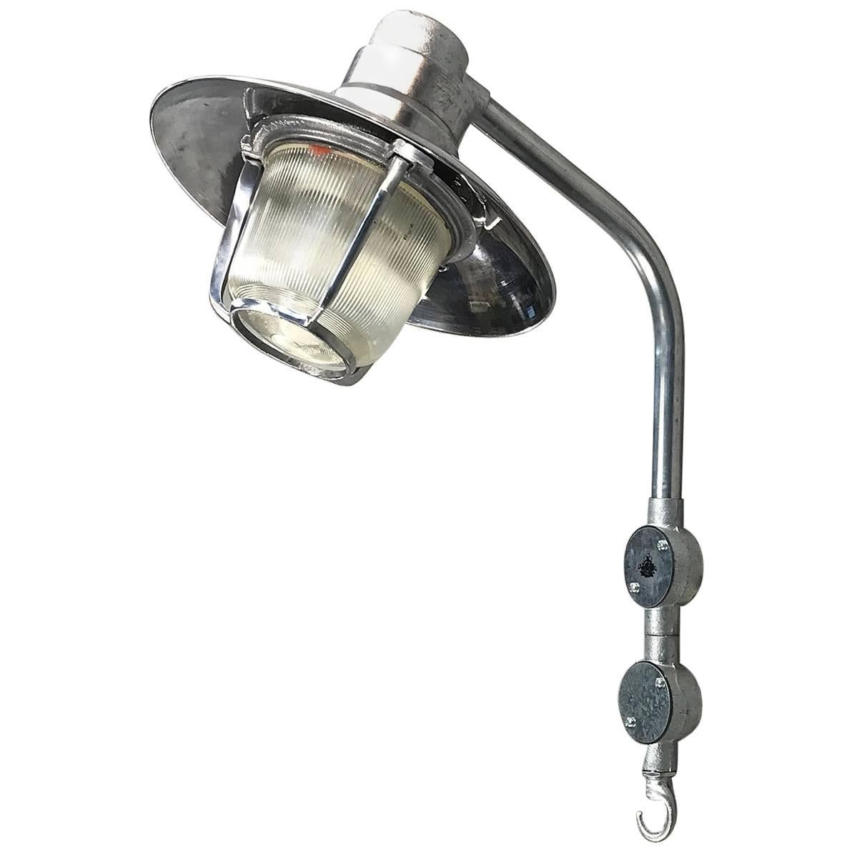 1970s German EOW GDR Aluminium Industrial Wall Light with Diffuser Glass Dome