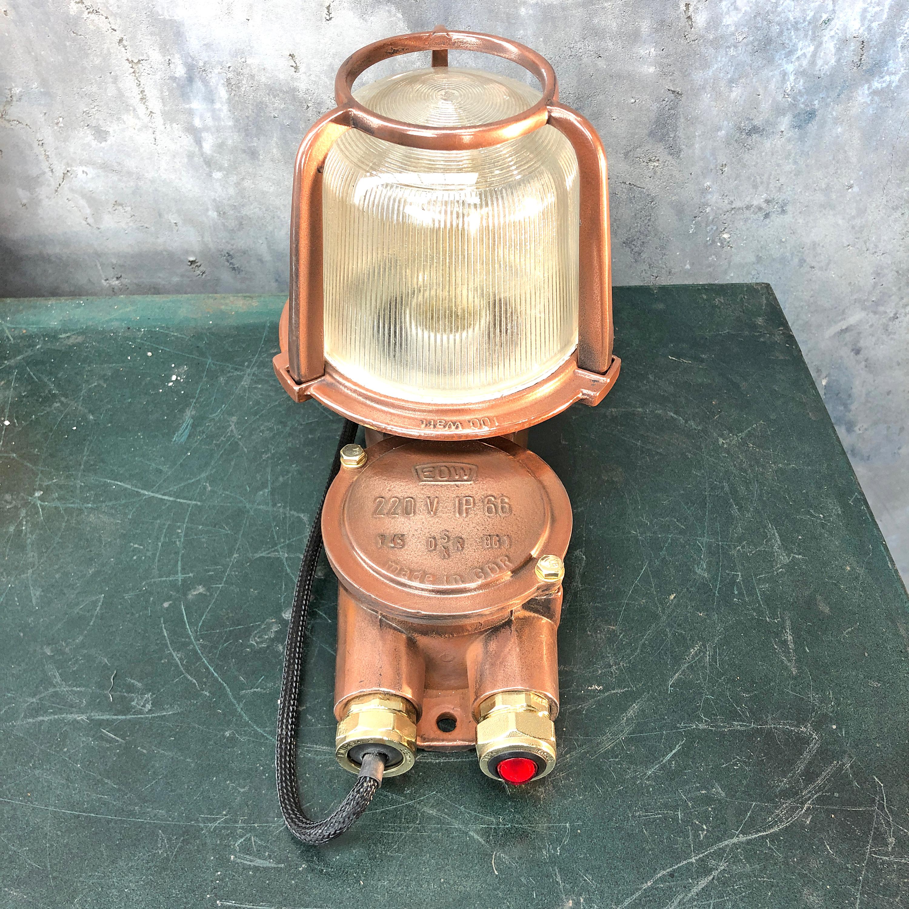 1970s German EOW GDR Copper, Brass and Holophane Glass Wall Light / Table Lamp For Sale 4