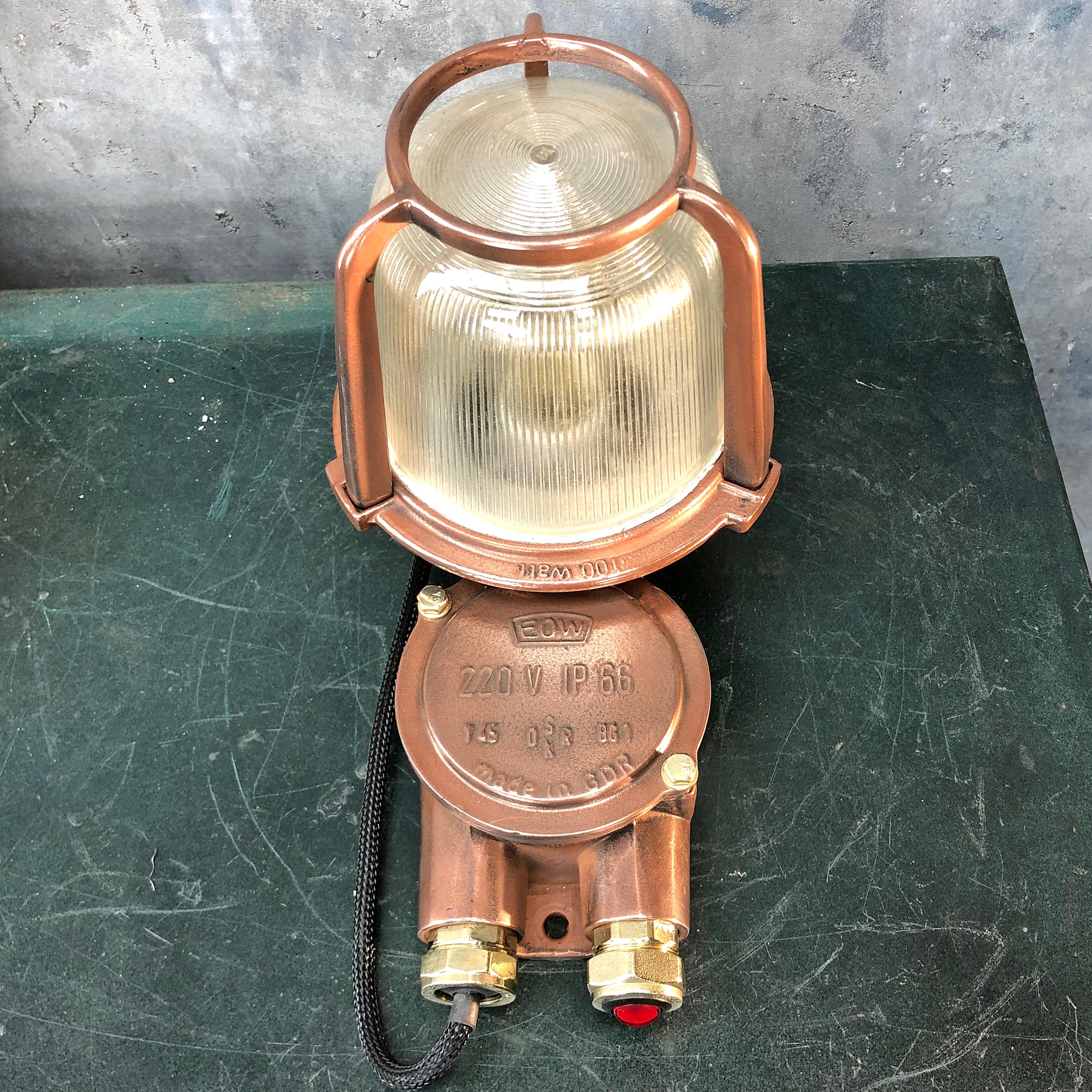 1970s German EOW GDR Copper, Brass and Holophane Glass Wall Light / Table Lamp For Sale 5