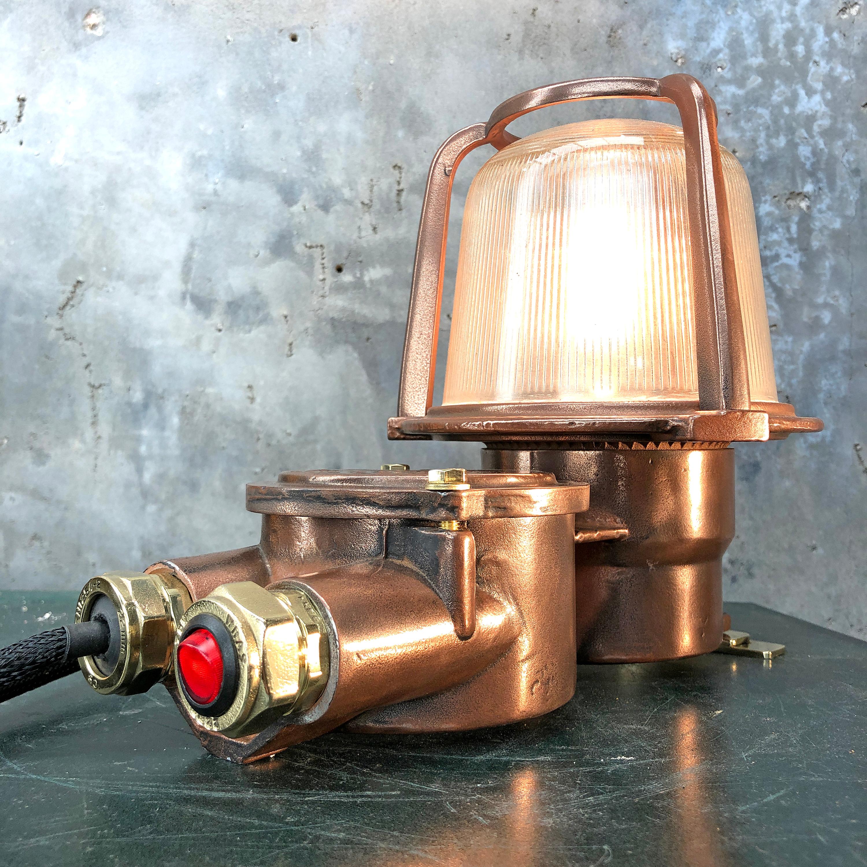 1970s German EOW GDR Copper, Brass and Holophane Glass Wall Light / Table Lamp For Sale 6