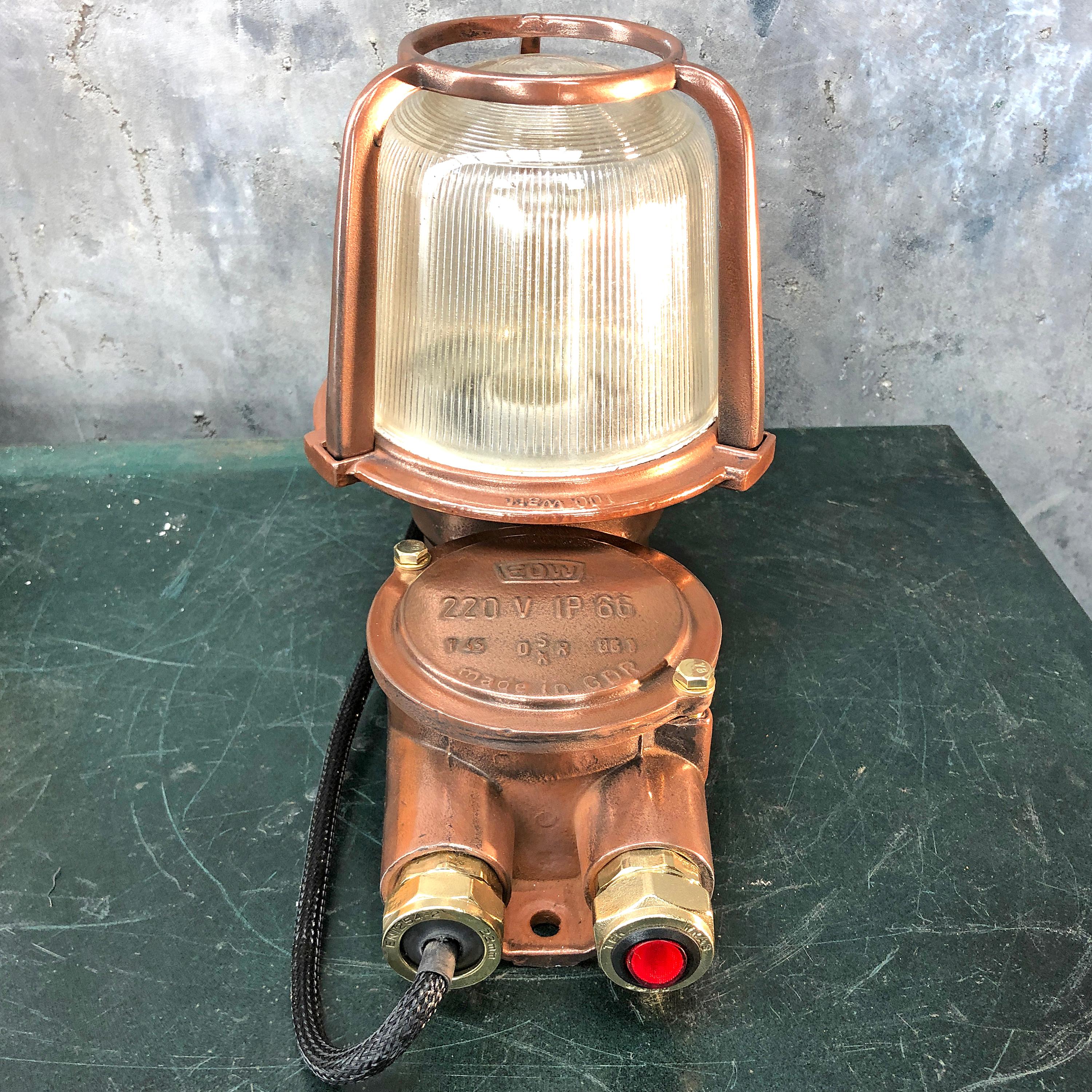 1970s German EOW GDR Copper, Brass and Holophane Glass Wall Light / Table Lamp For Sale 7